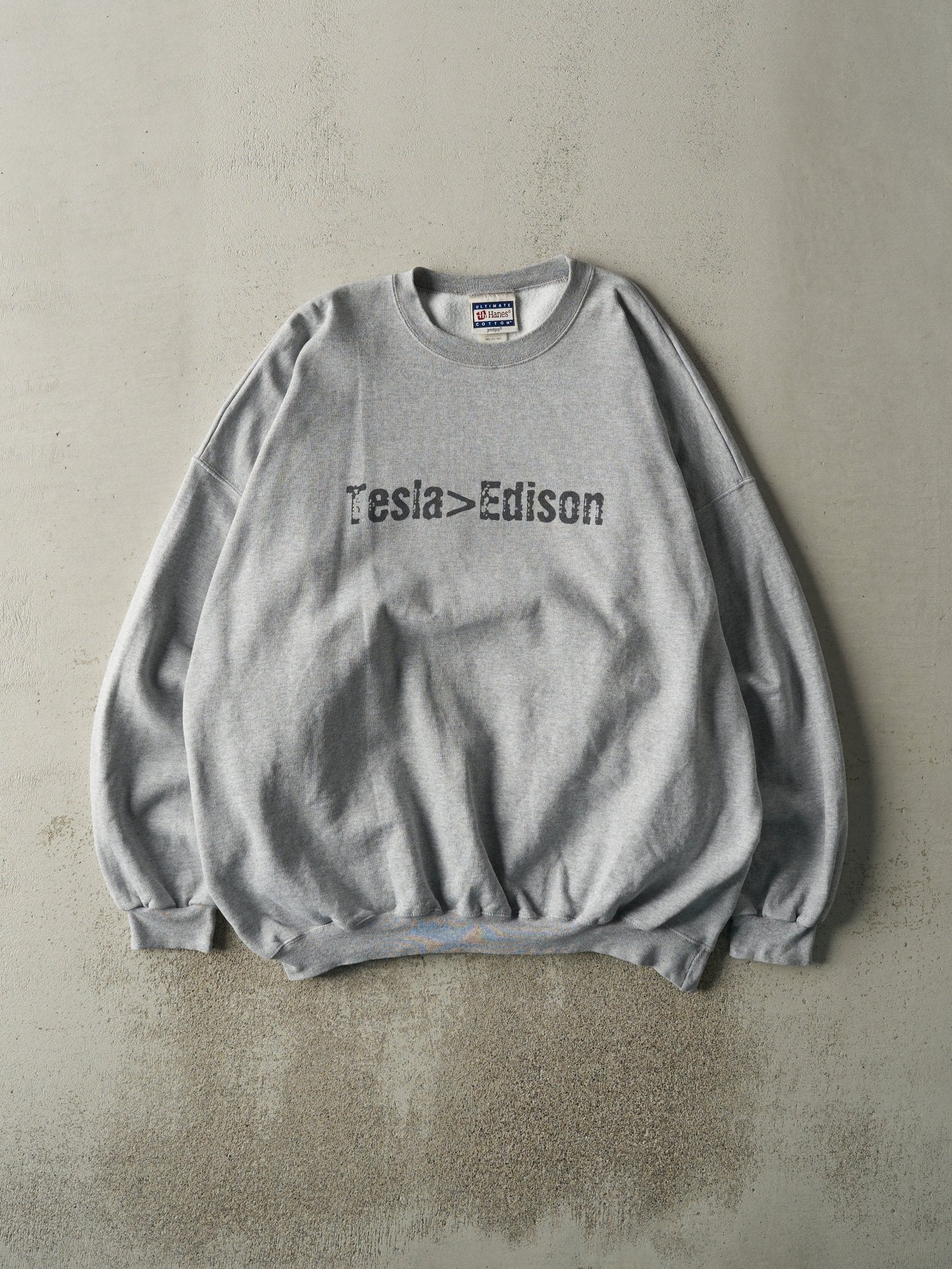 Vintage 90s Grey "Tesla > Edison" Crewneck (XXL)