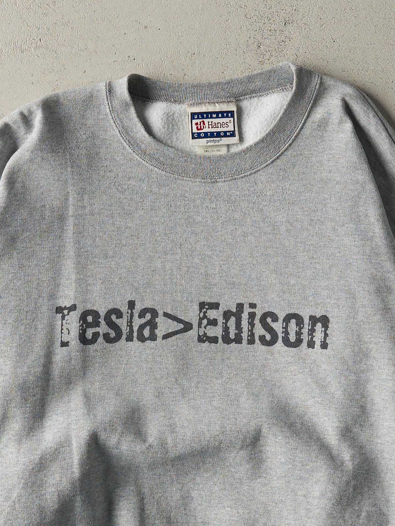 Vintage 90s Grey "Tesla > Edison" Crewneck (XXL)