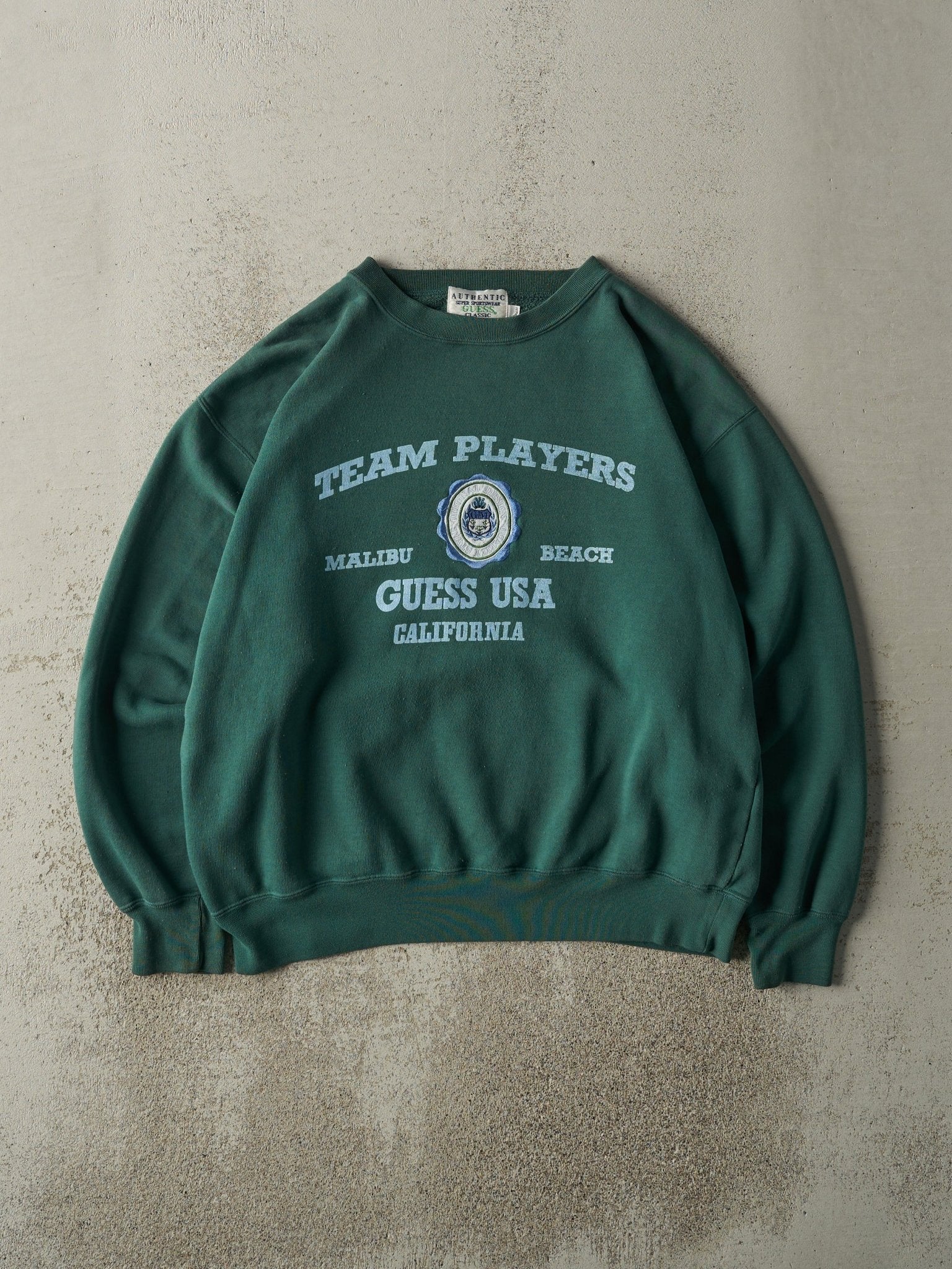 Vintage 90s Green Malibu Beach Guess USA Crewneck (L)