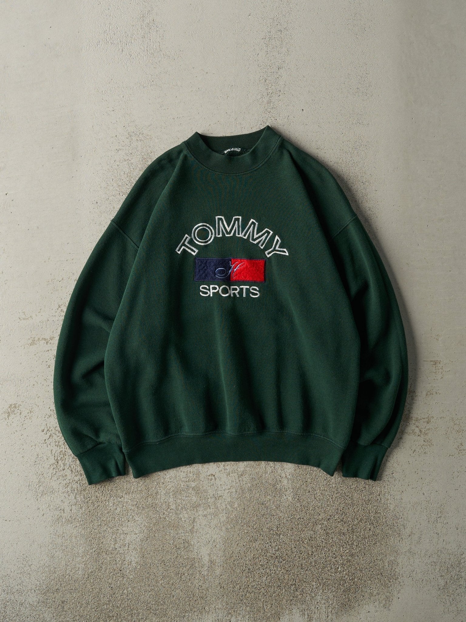 Vintage 90s Green Embroidered Tommy Hilfiger Sports Crewneck (L)