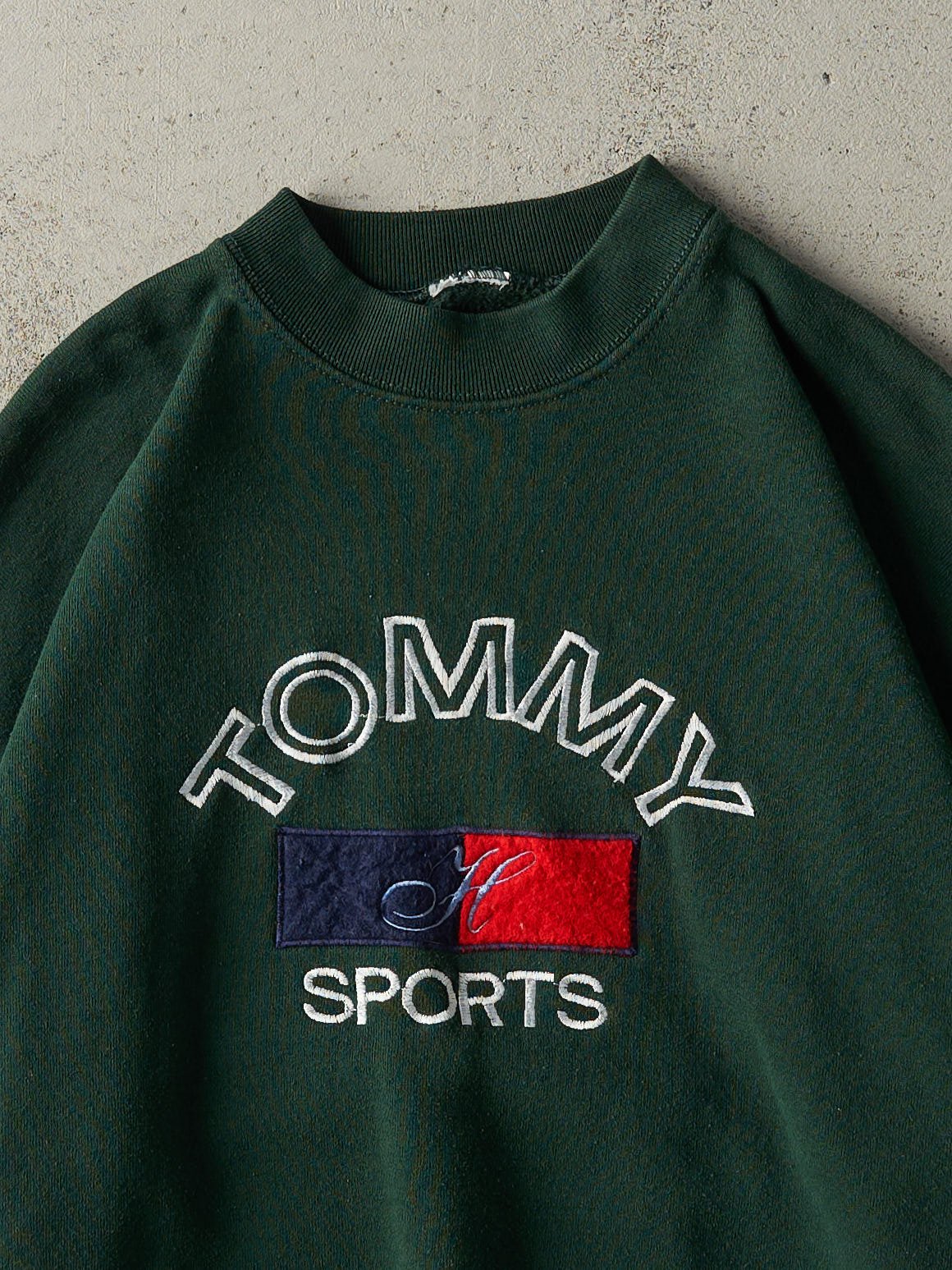 Vintage 90s Green Embroidered Tommy Hilfiger Sports Crewneck (L)
