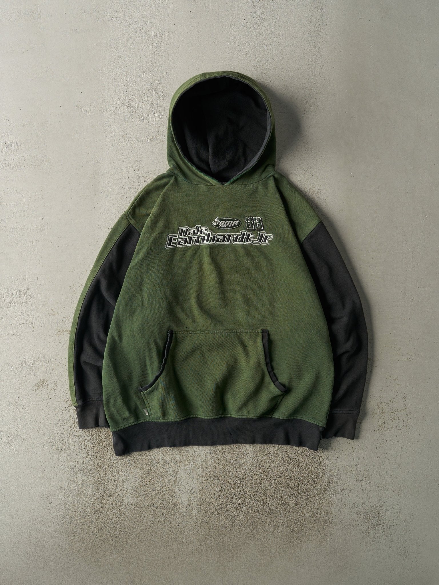Vintage Y2K Green Embroidered Dale Earnhardt Jr. Nascar Hoodie (XL)
