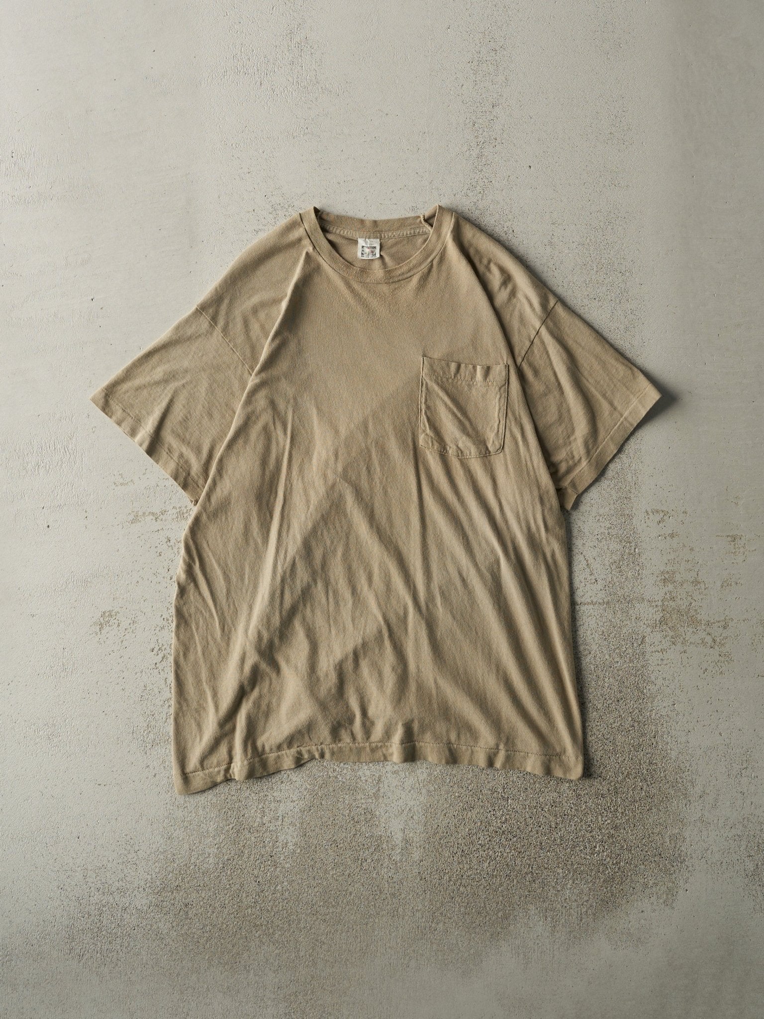 Vintage 80s Beige Blank Single Stitch Pocket Tee (L/XL)