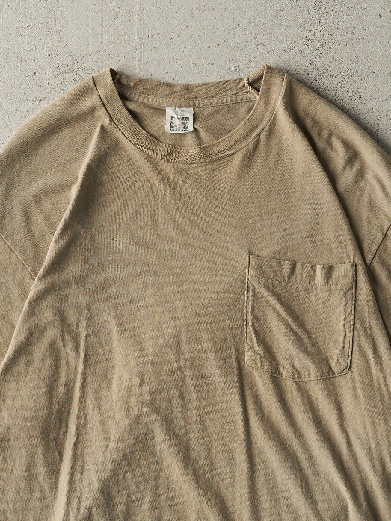 Vintage 80s Beige Blank Single Stitch Pocket Tee (L/XL)