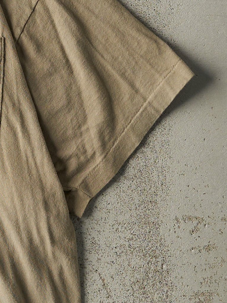Vintage 80s Beige Blank Single Stitch Pocket Tee (L/XL)