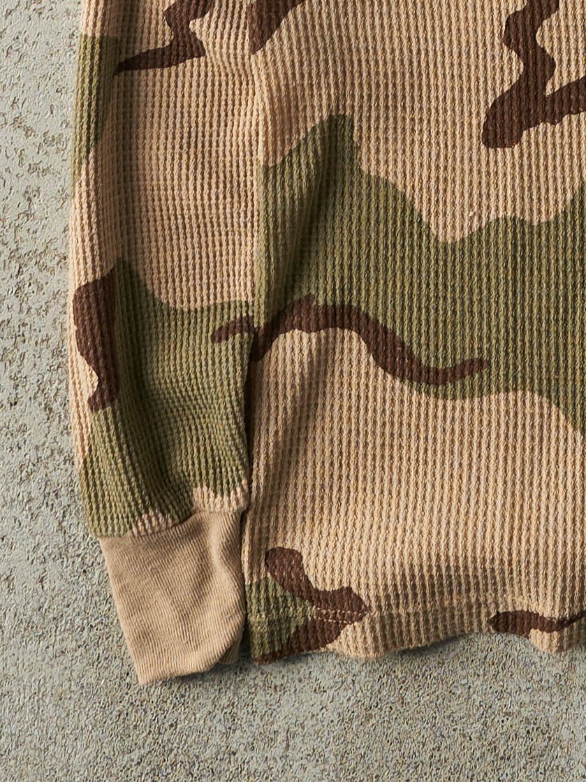 Vintage 90s Desert Camo Waffle Knit Thermal Long Sleeve (XS