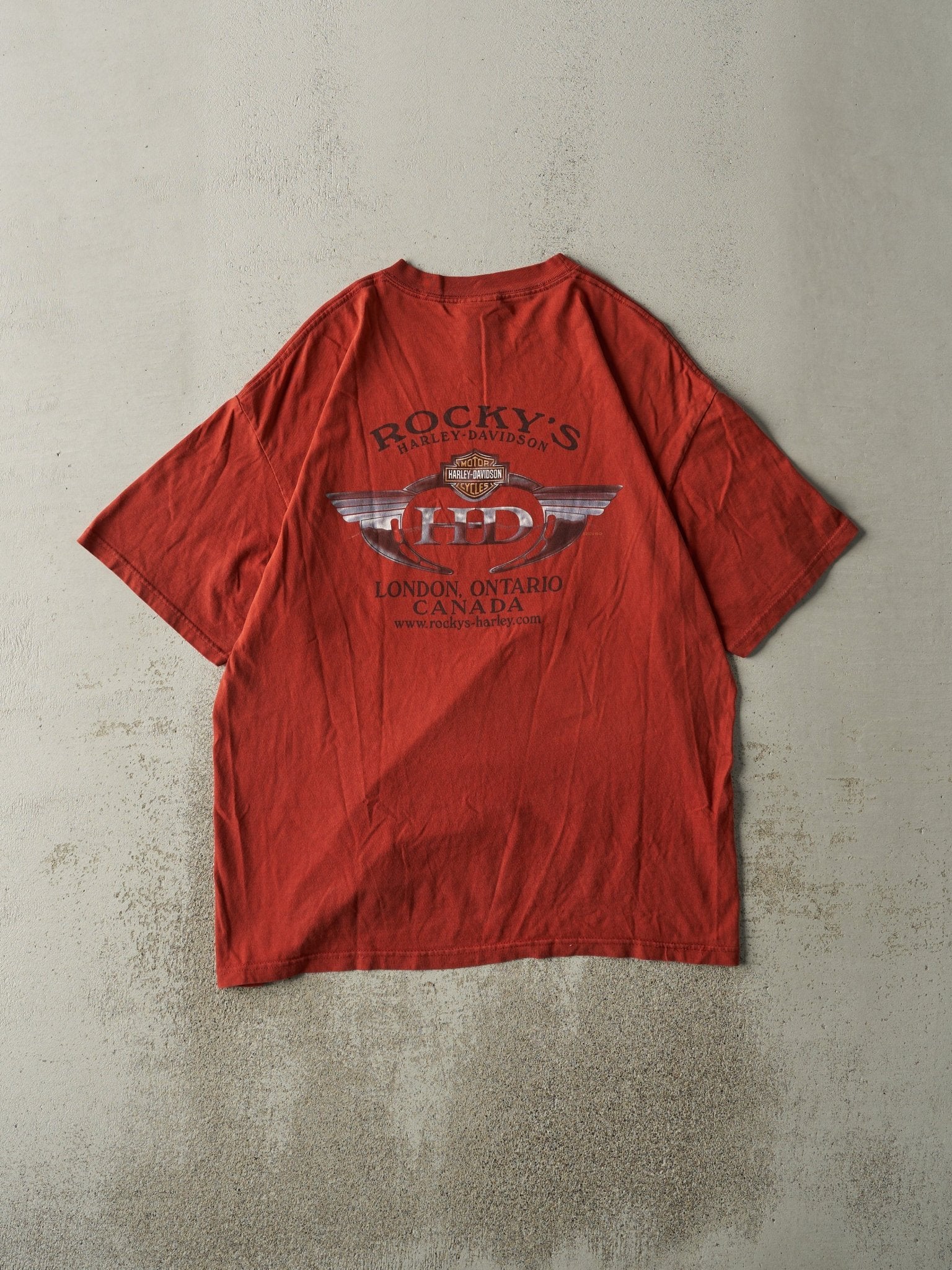 Vintage 06' Washed Red London Ontario Harley Davidson Tee (XL)