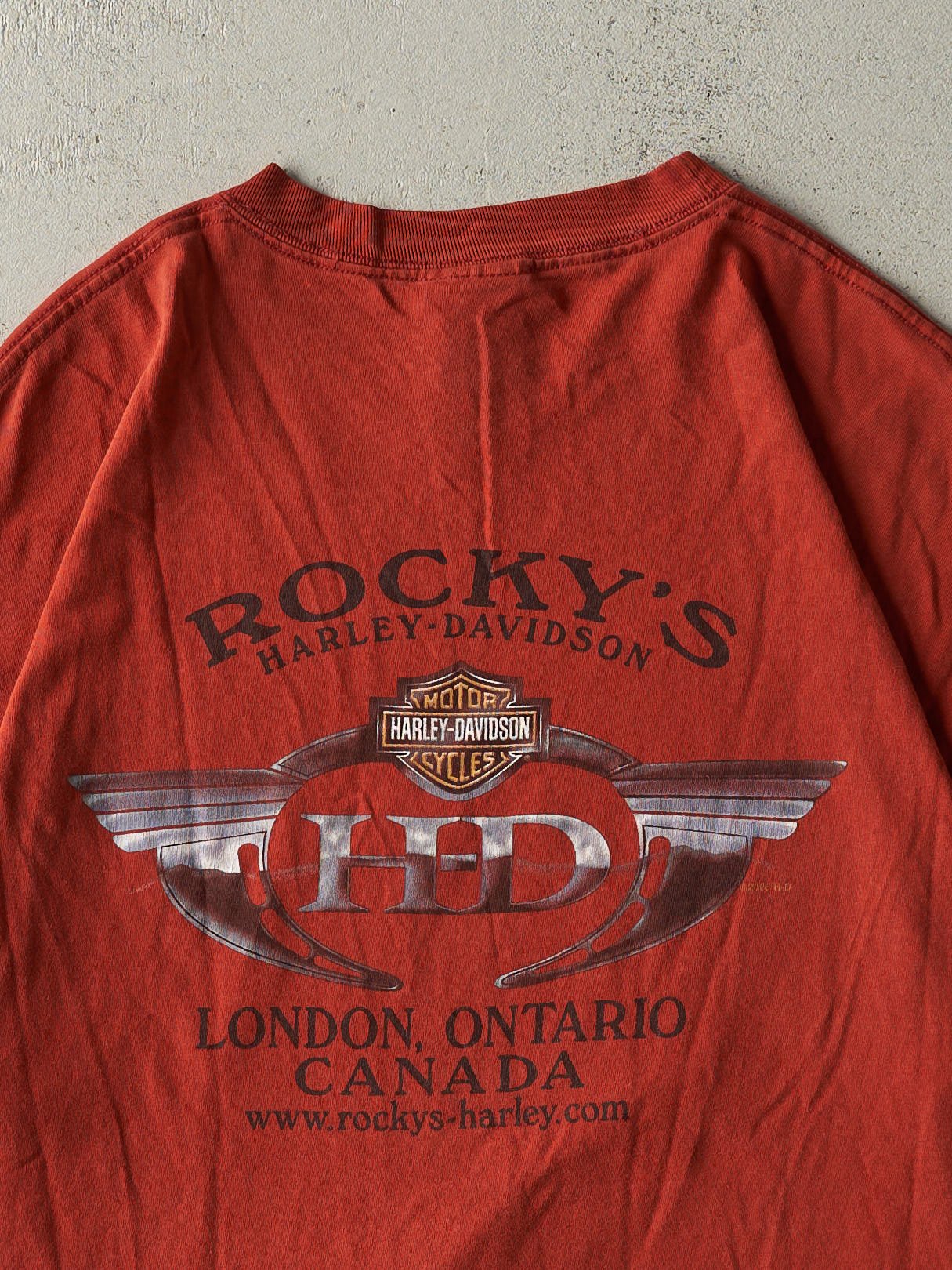 Vintage 06' Washed Red London Ontario Harley Davidson Tee (XL)