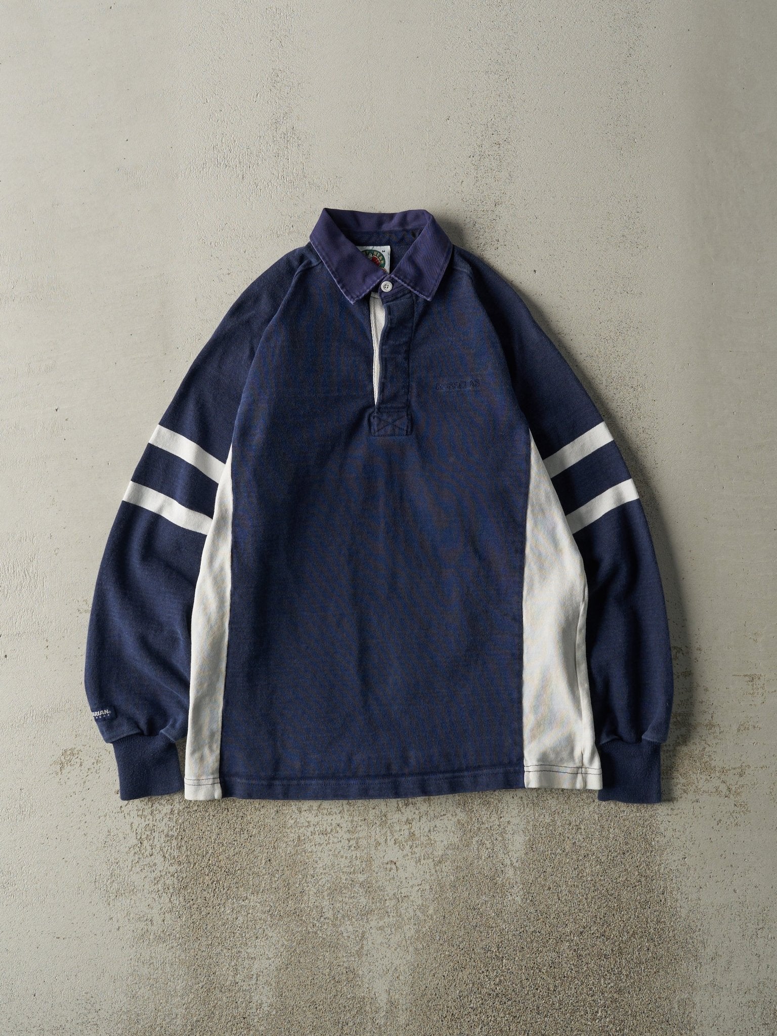 Vintage Y2K Navy Blue Embroidered Rugby Long Sleeve (M)