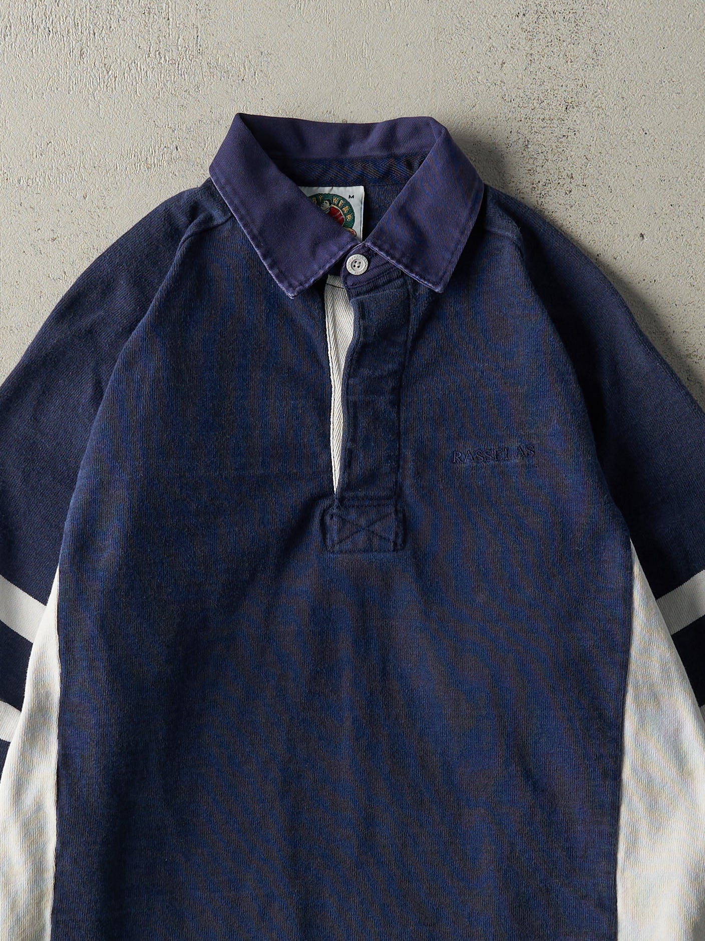 Vintage Y2K Navy Blue Embroidered Rugby Long Sleeve (M)