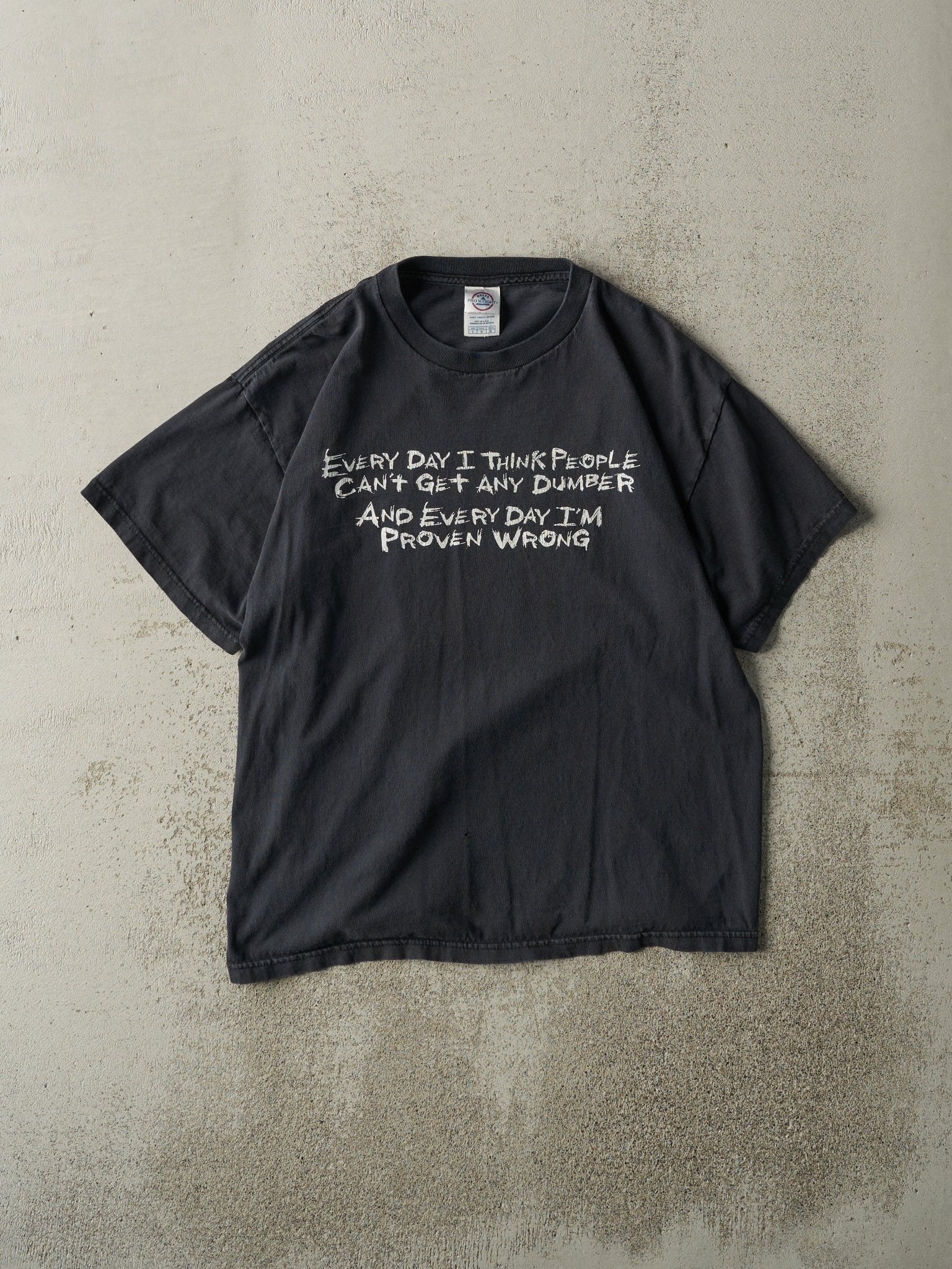 Vintage Y2K Faded Black "Proven Wrong" Slogan Tee (M)