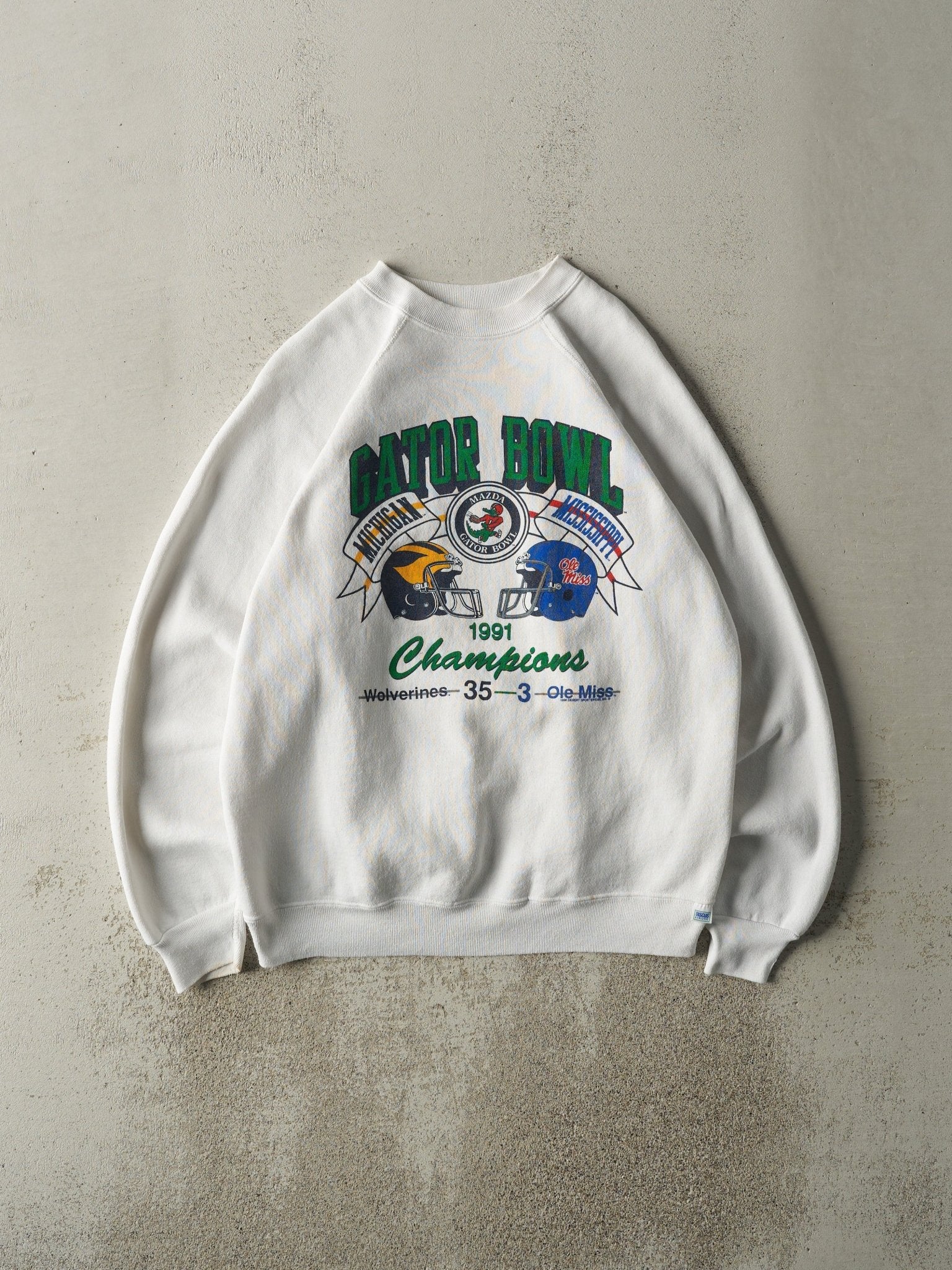 Vintage 91' White Gator Bowl Michigan Wolverines vs Ole Miss Crewneck (M)