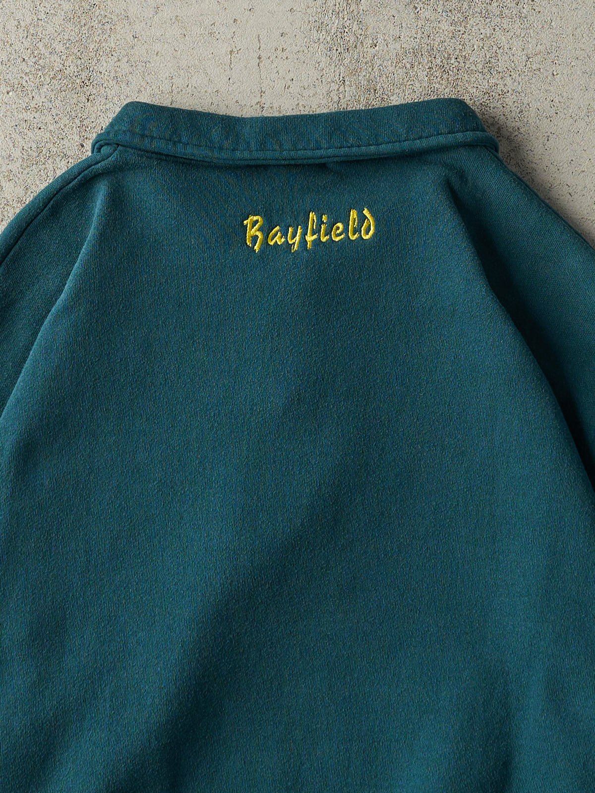 Vintage 80s Deep Teal Embroidered Quarter Zip Sweatshirt (L)