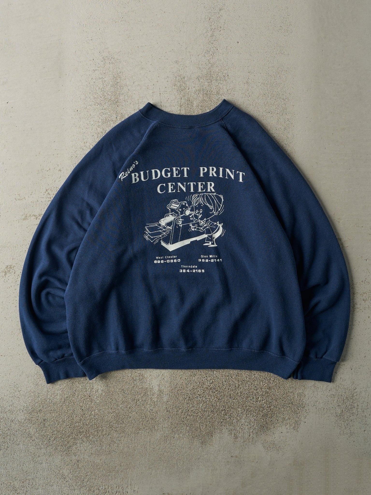 Vintage 80s Navy Blue Reino's Logo Boxy Crewneck (XL)