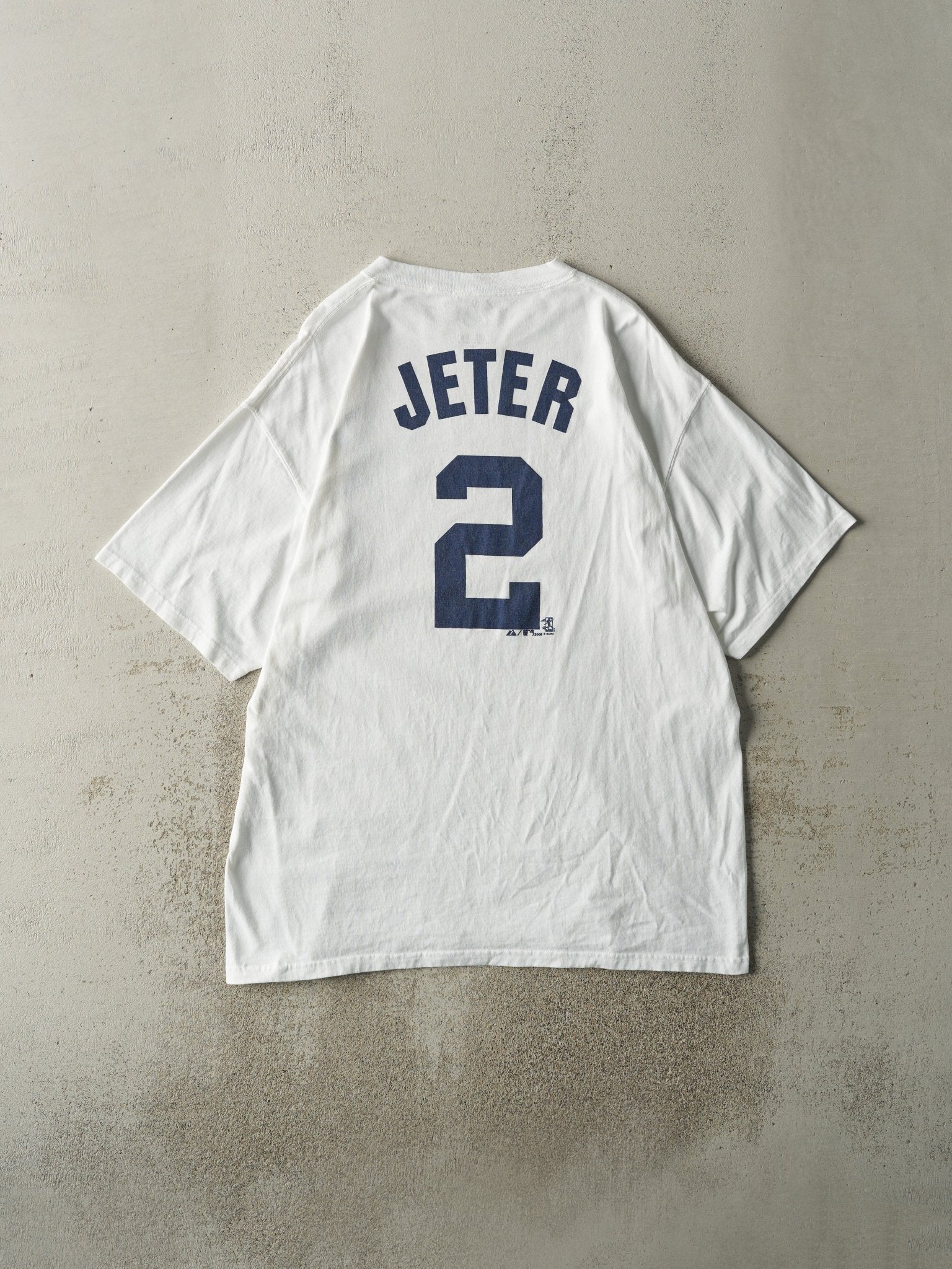 Vintage 08' White New York Yankees #2 Derek Jeter Player Tee (L/XL)