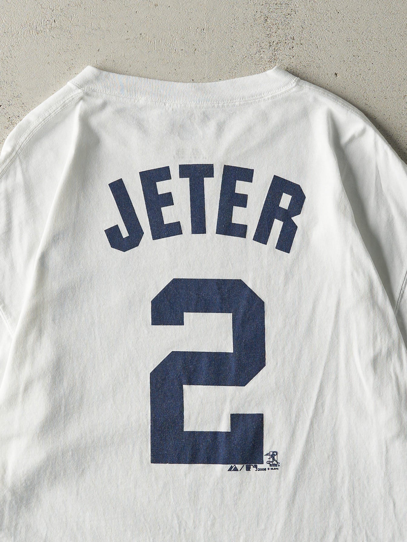 Vintage 08' White New York Yankees #2 Derek Jeter Player Tee (L/XL)