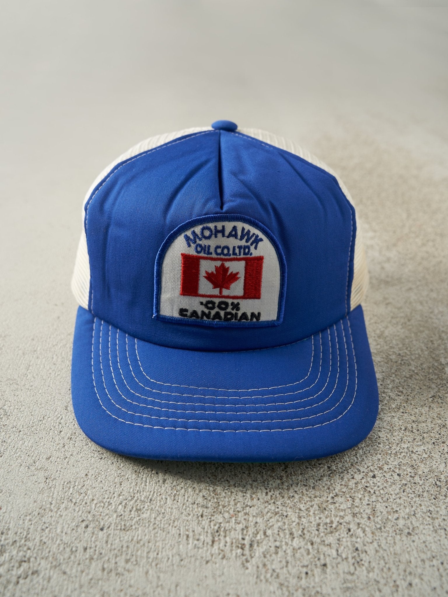 Vintage 80s Blue & White Mohawk Oil Co. Foam Trucker Hat