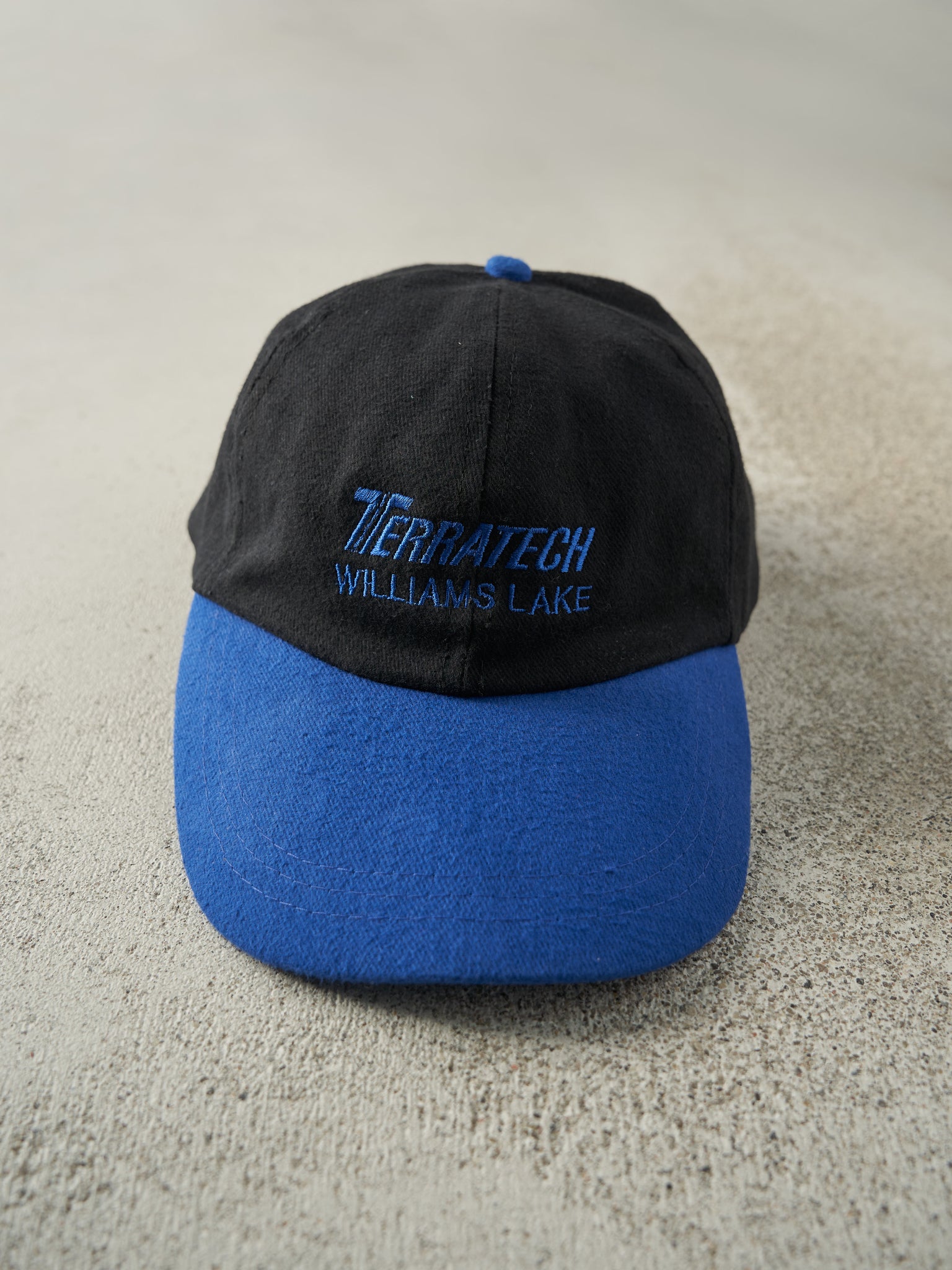 Vintage 90s Blue & Black Embroidered Terratech Velcro Back Hat