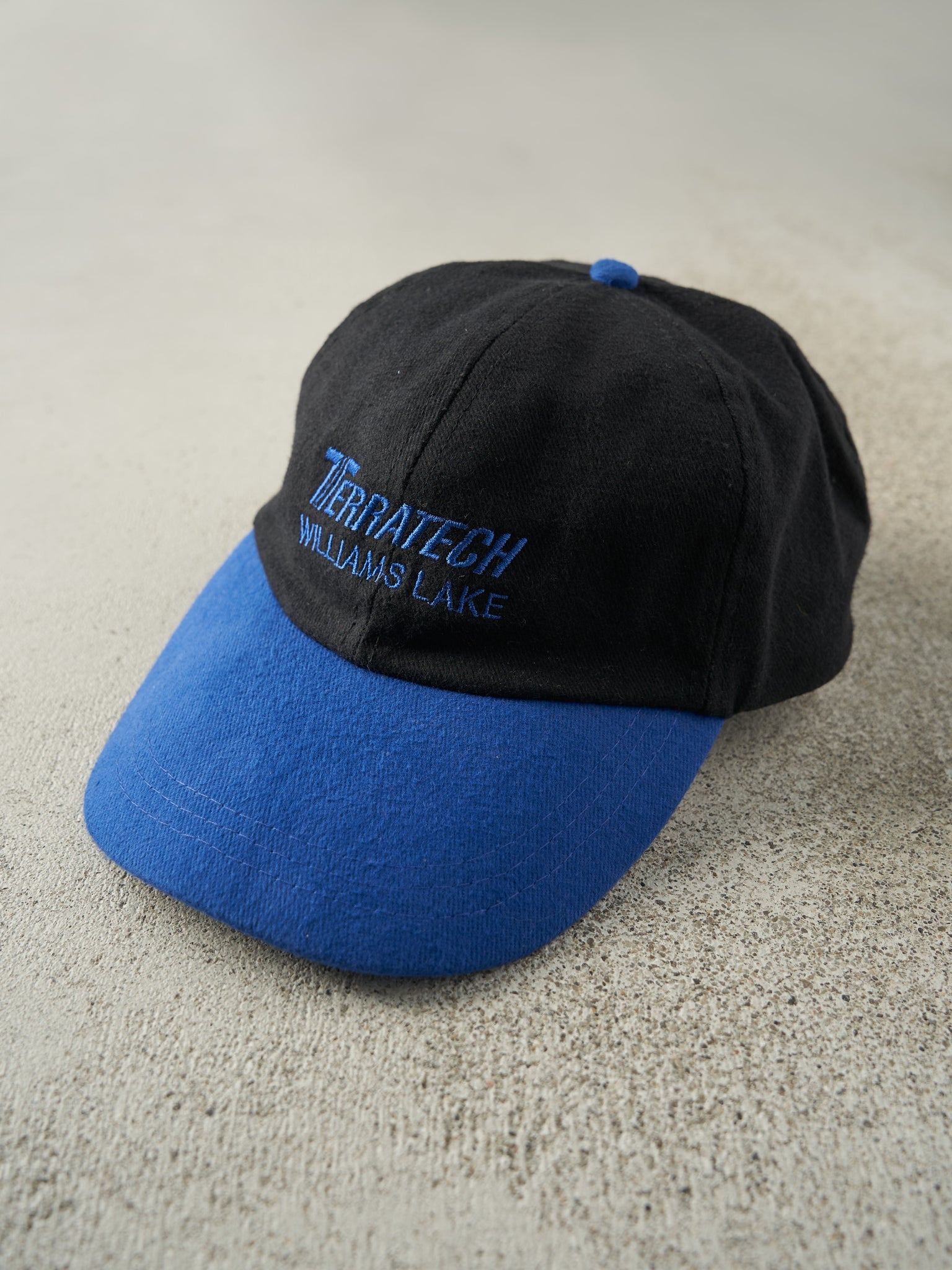 Vintage 90s Blue & Black Embroidered Terratech Velcro Back Hat