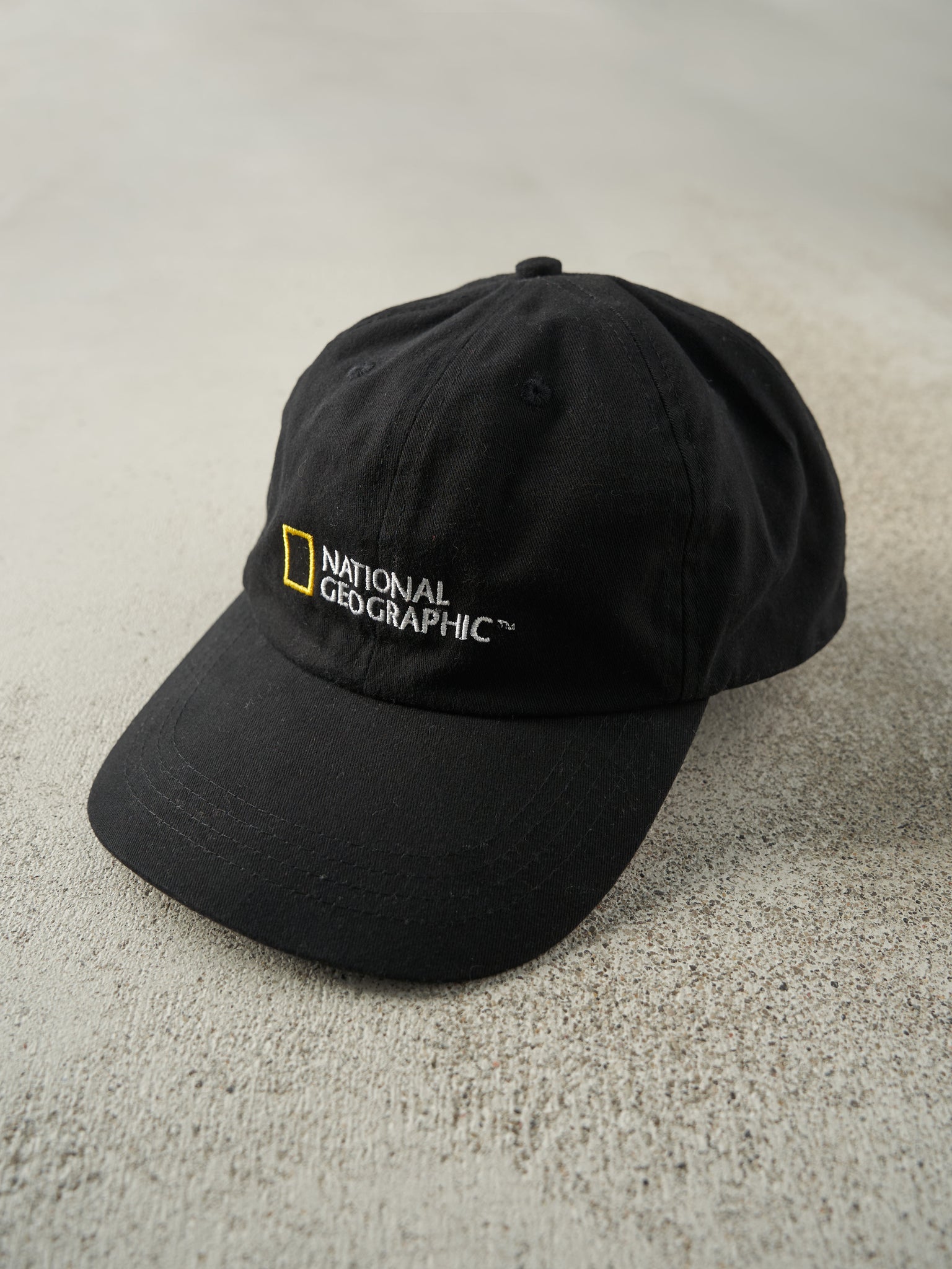 Vintage Y2K Black Embroidered National Geographic Velcro Back Hat