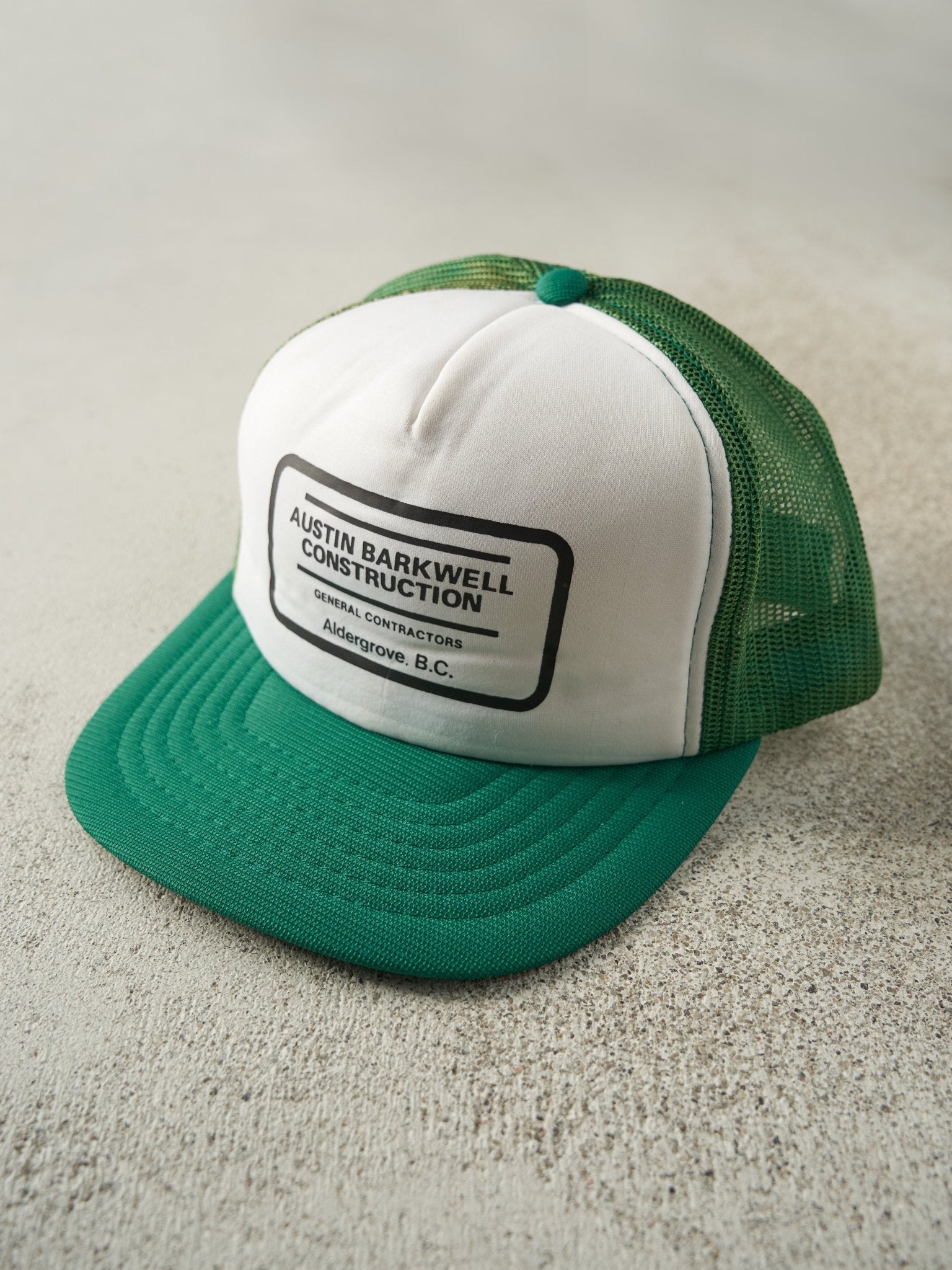 Vintage 80s Green & White Austin Barkwell Construction Foam Trucker Hat