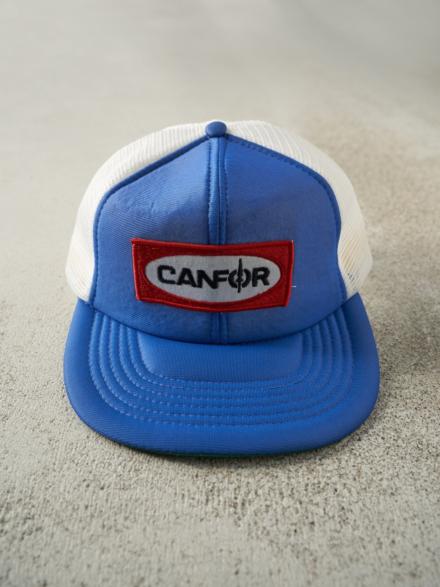 Vintage 90s Blue & White Canfor Foam Trucker Hat