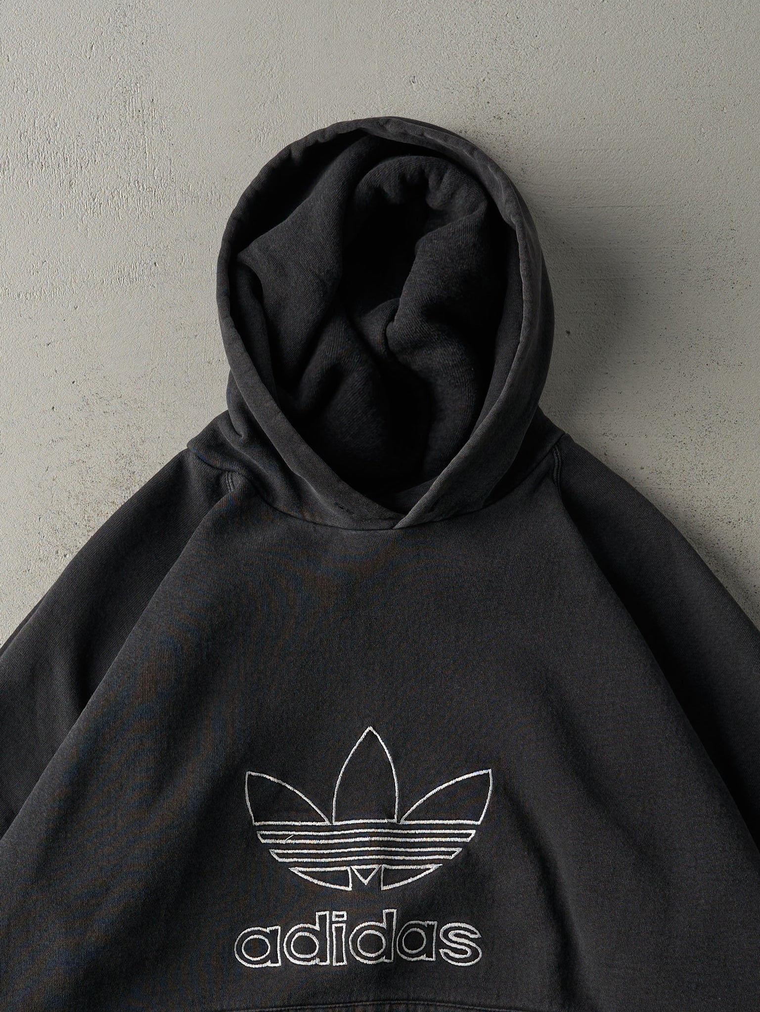 Vintage 90s Faded Black Adidas Embroidered Hoodie (L/XL)