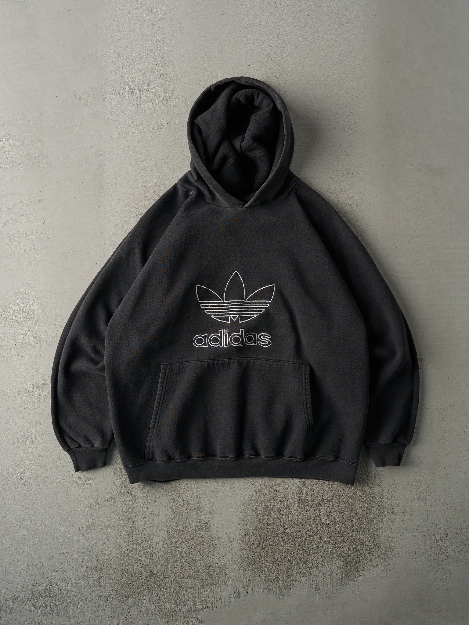 Vintage 90s Faded Black Adidas Embroidered Hoodie (L/XL)