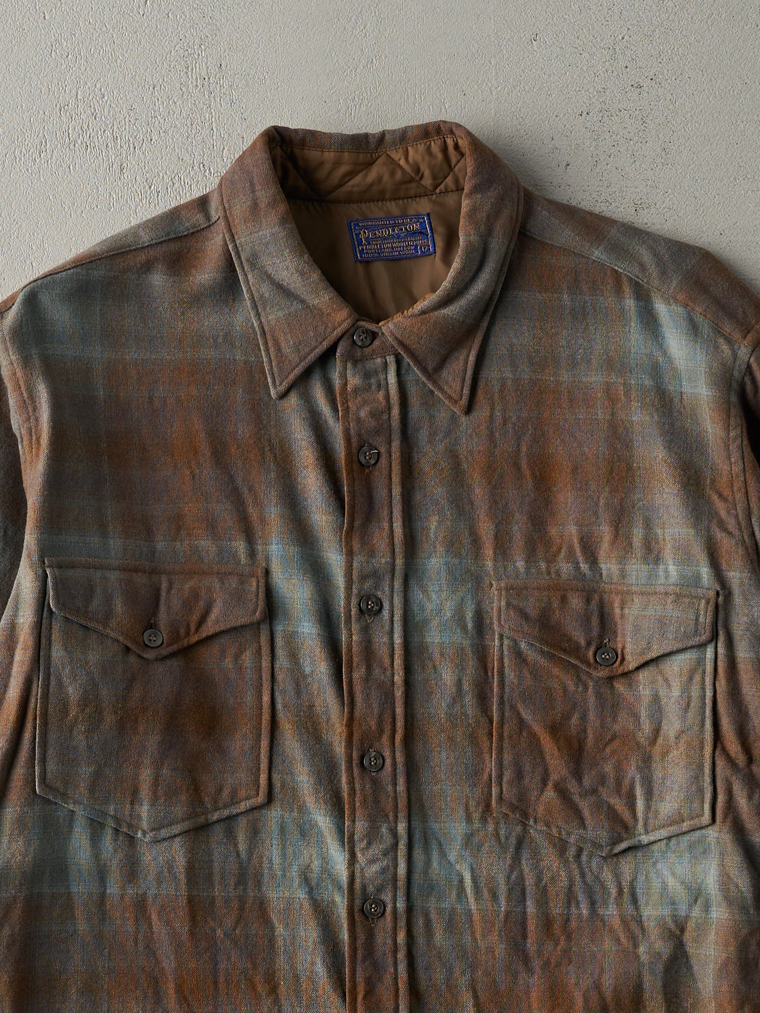 Vintage 80s Brown & Blue Pendleton Flannel Button Up (L)