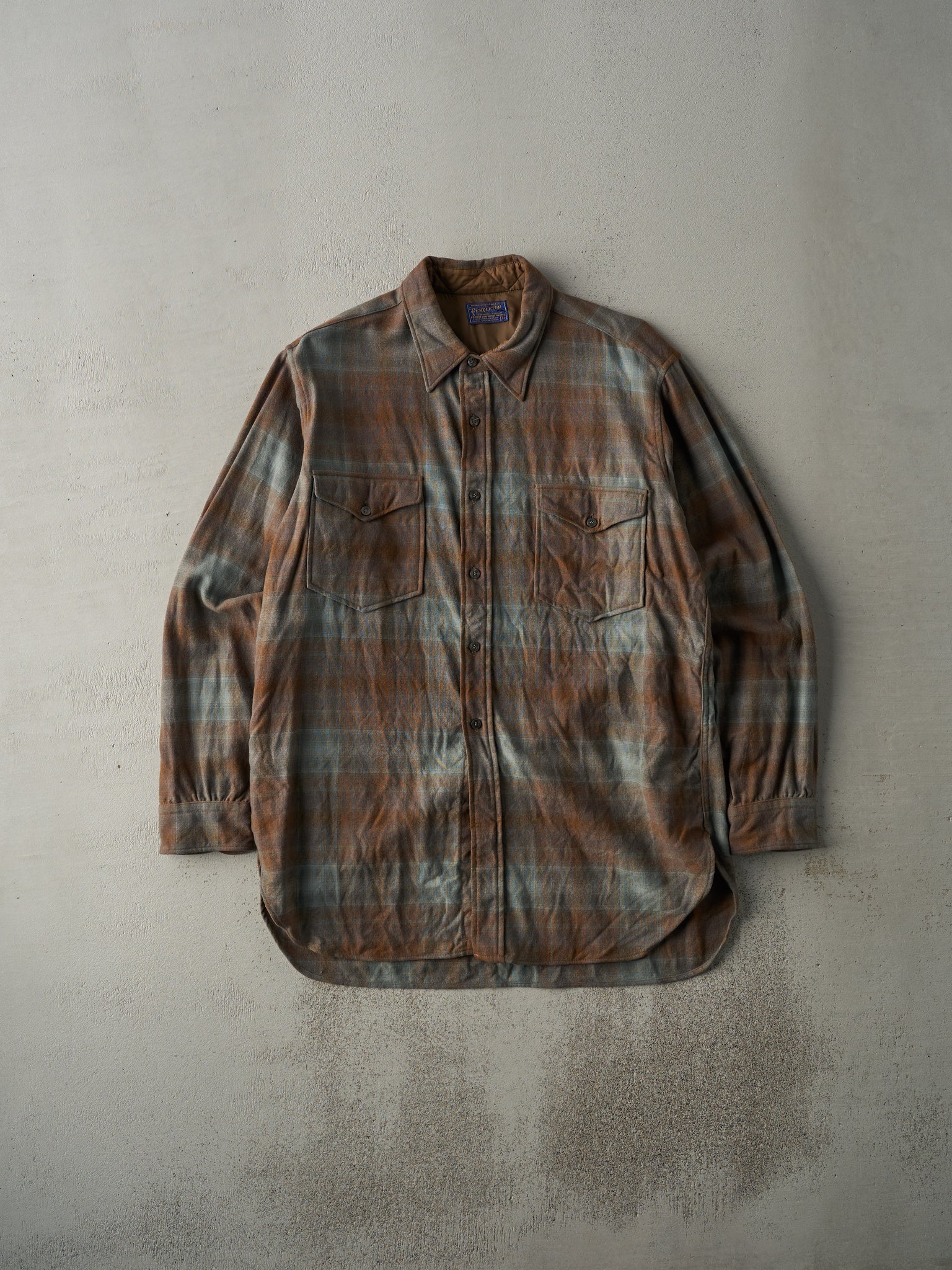 Vintage 80s Brown & Blue Pendleton Flannel Button Up (L)