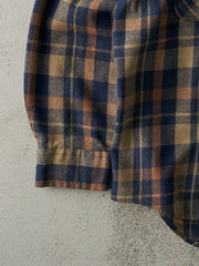 Vintage 80s Beige & Blue Flannel Button Up (L)