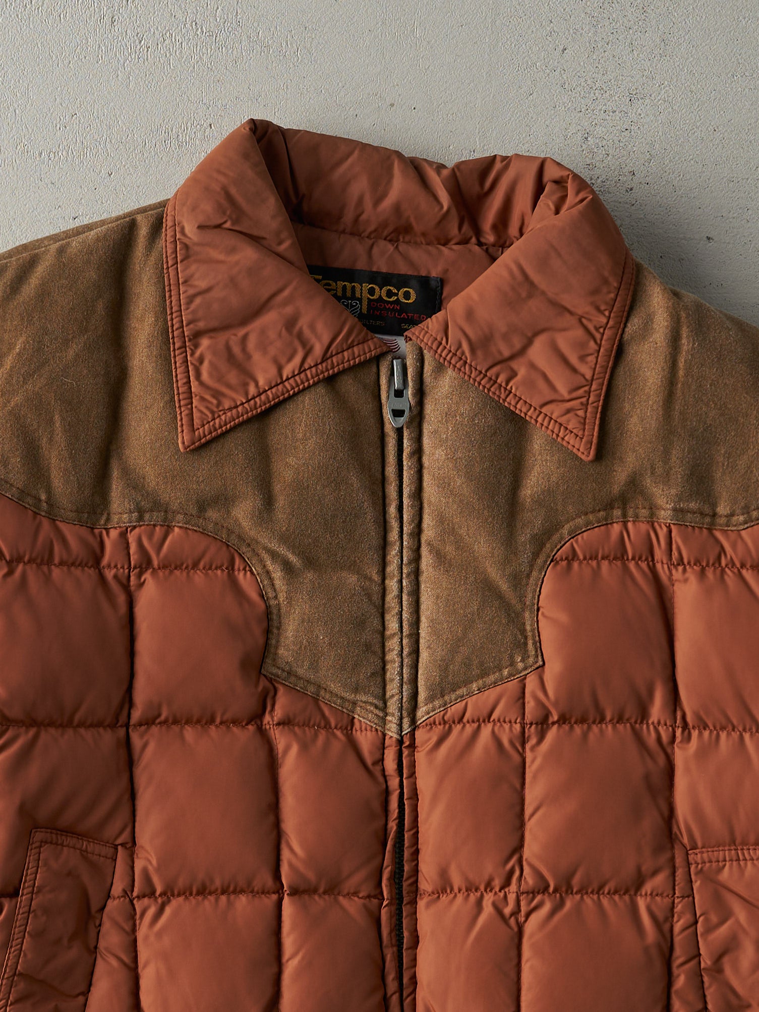 Vintage 70s Orange Tempco Western Winter Puffer Jacket (L)