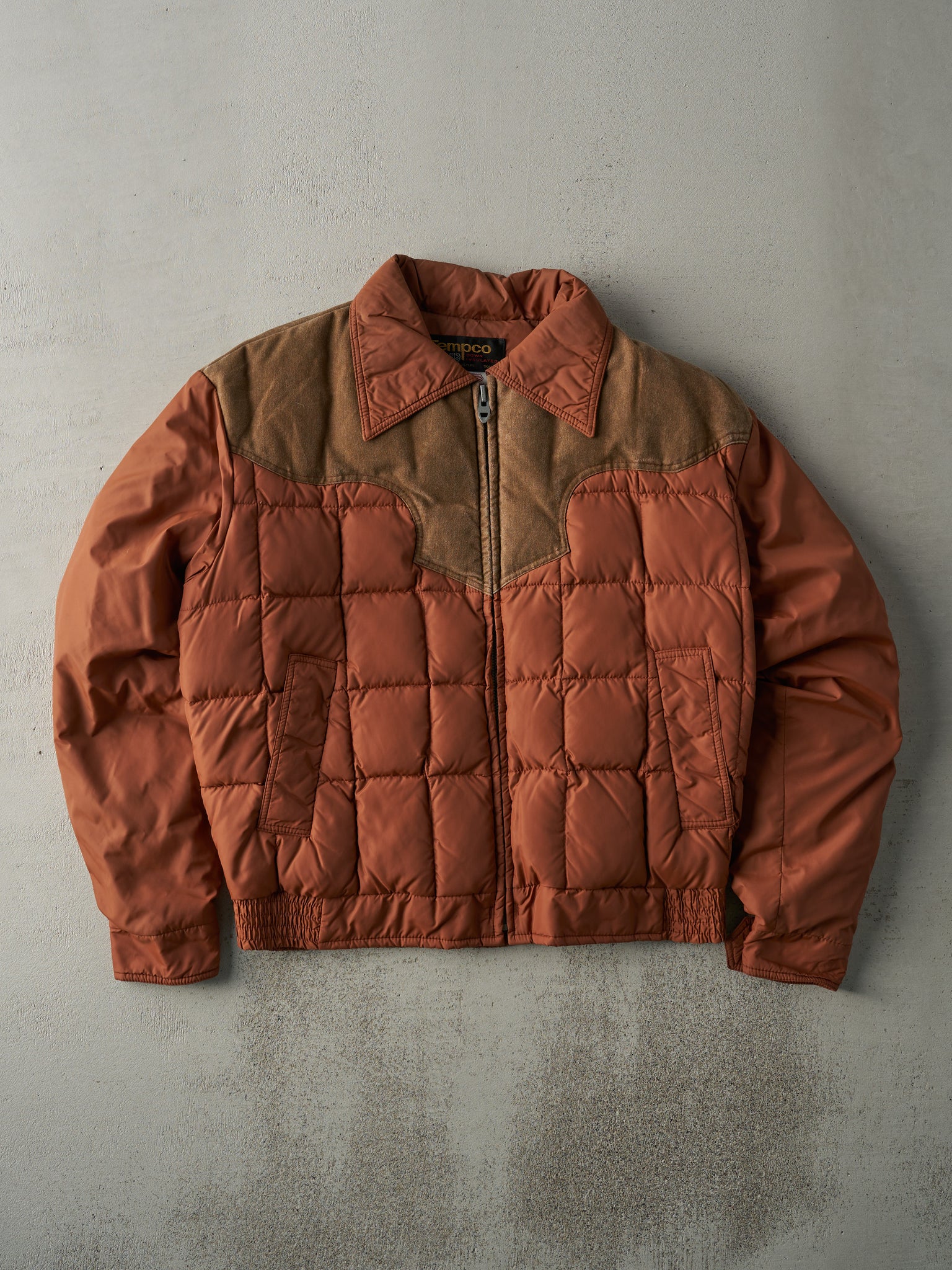 Vintage 70s Orange Tempco Western Winter Puffer Jacket (L)