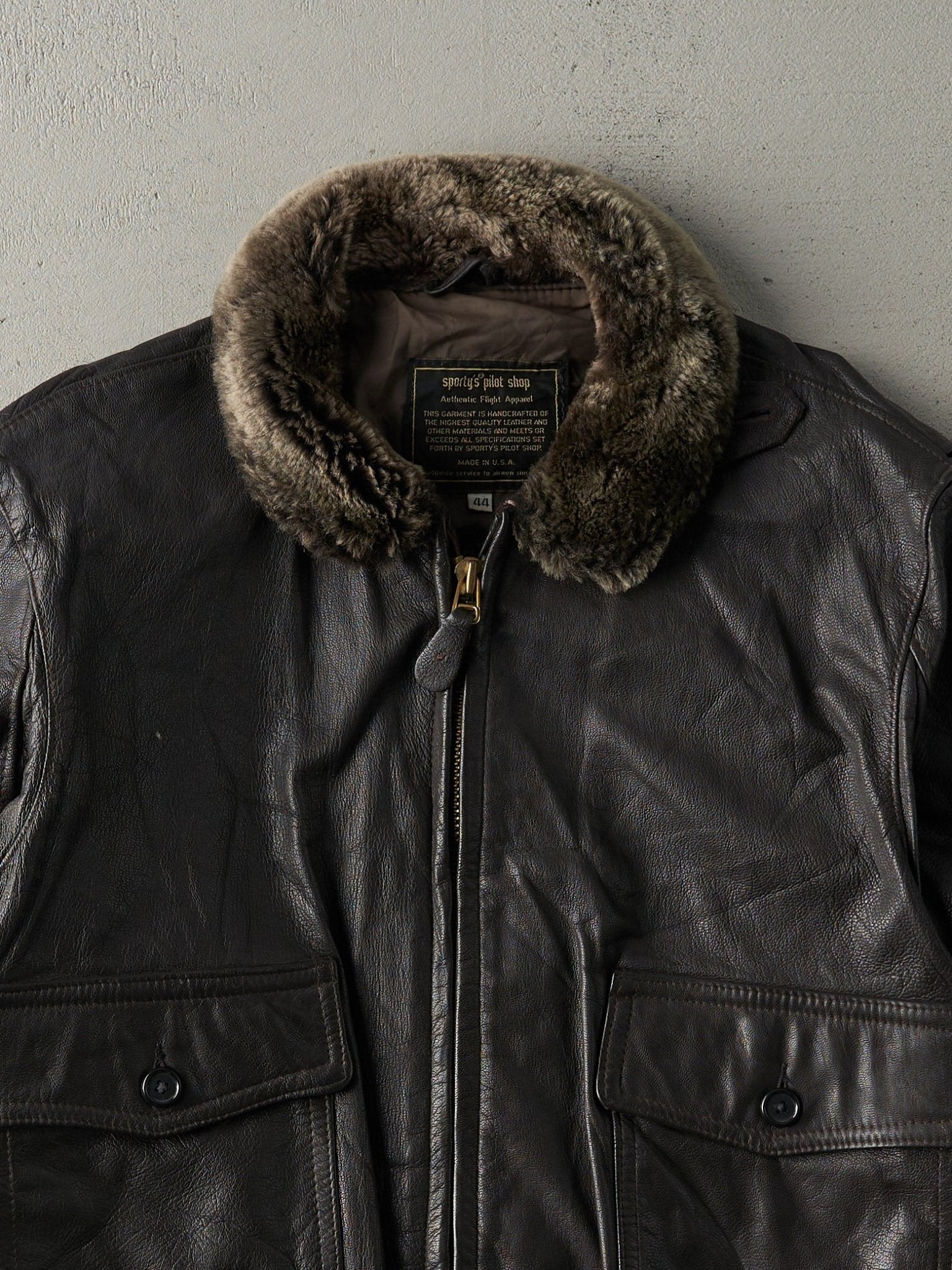 Vintage 70s Brown Leather Sporty's Pilot Shop G-1 Flight Jacket (M)