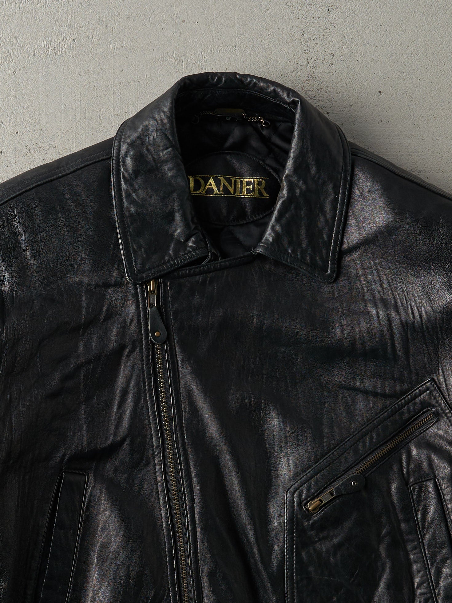 Vintage 80s Black Danier Leather Biker Style Jacket (M)