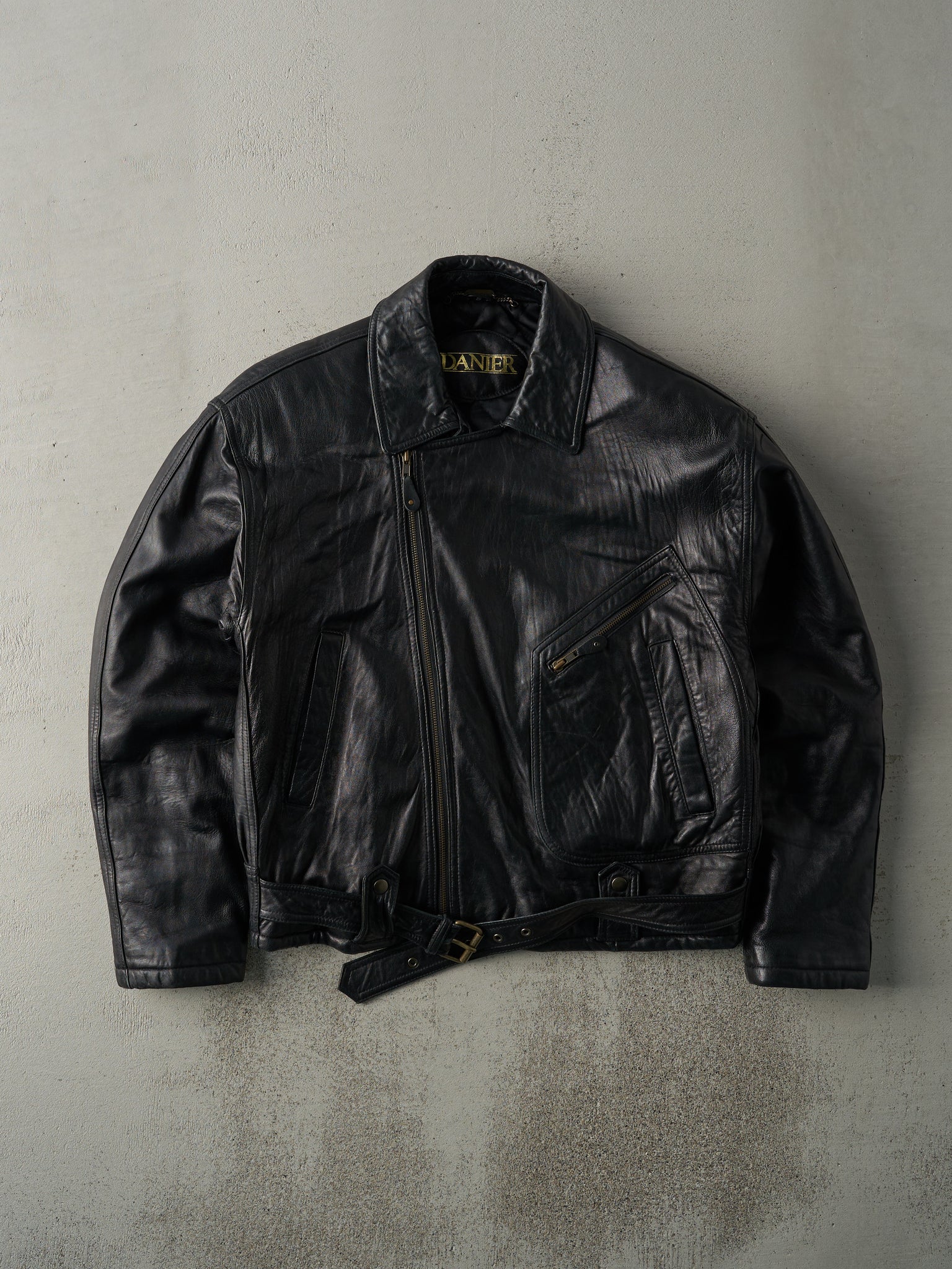 Vintage 80s Black Danier Leather Biker Style Jacket (M)