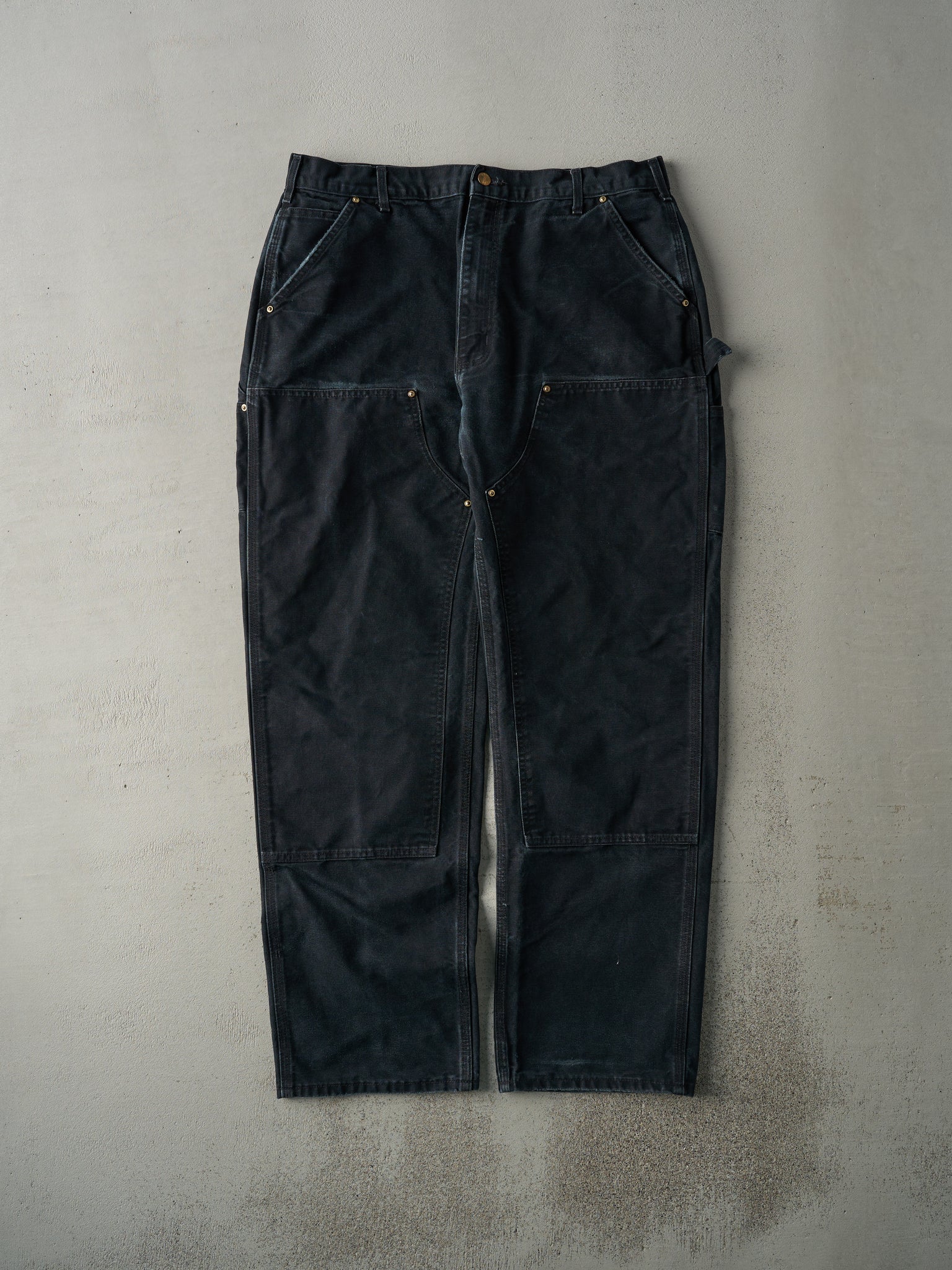 Vintage 90s Faded Black Carhartt Double Knee Carpenter Pants (36x32)