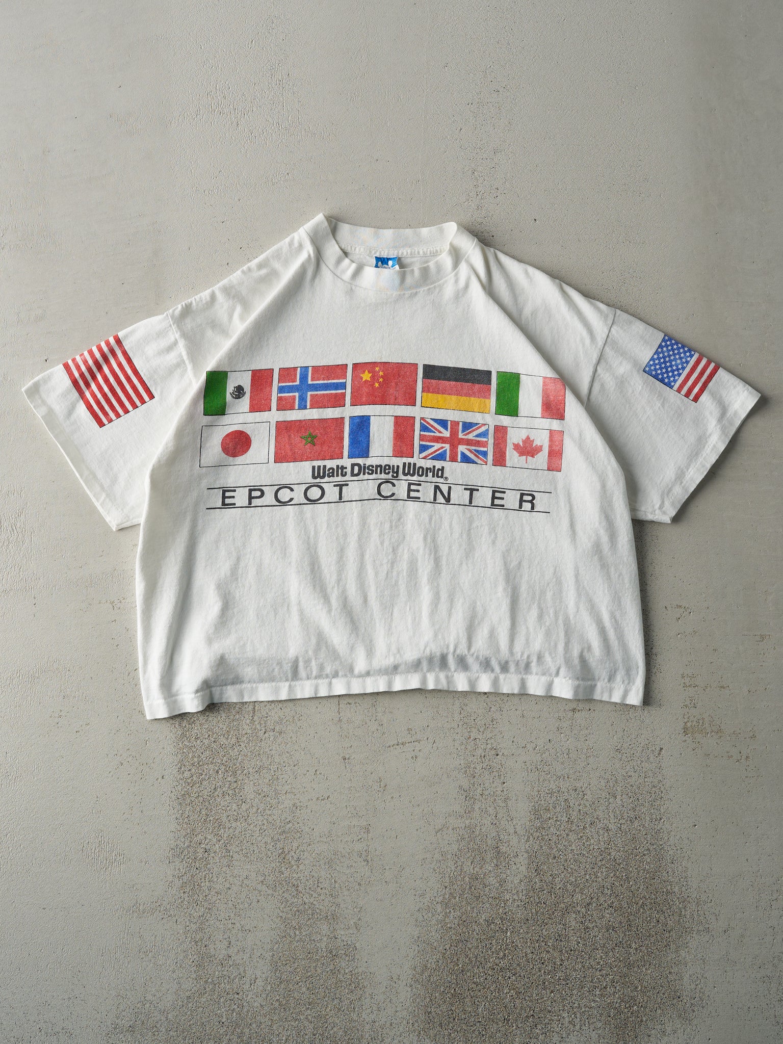 Vintage 90s White Disney World Epcot Center Single Stitch Boxy Cropped Tee (S/M)