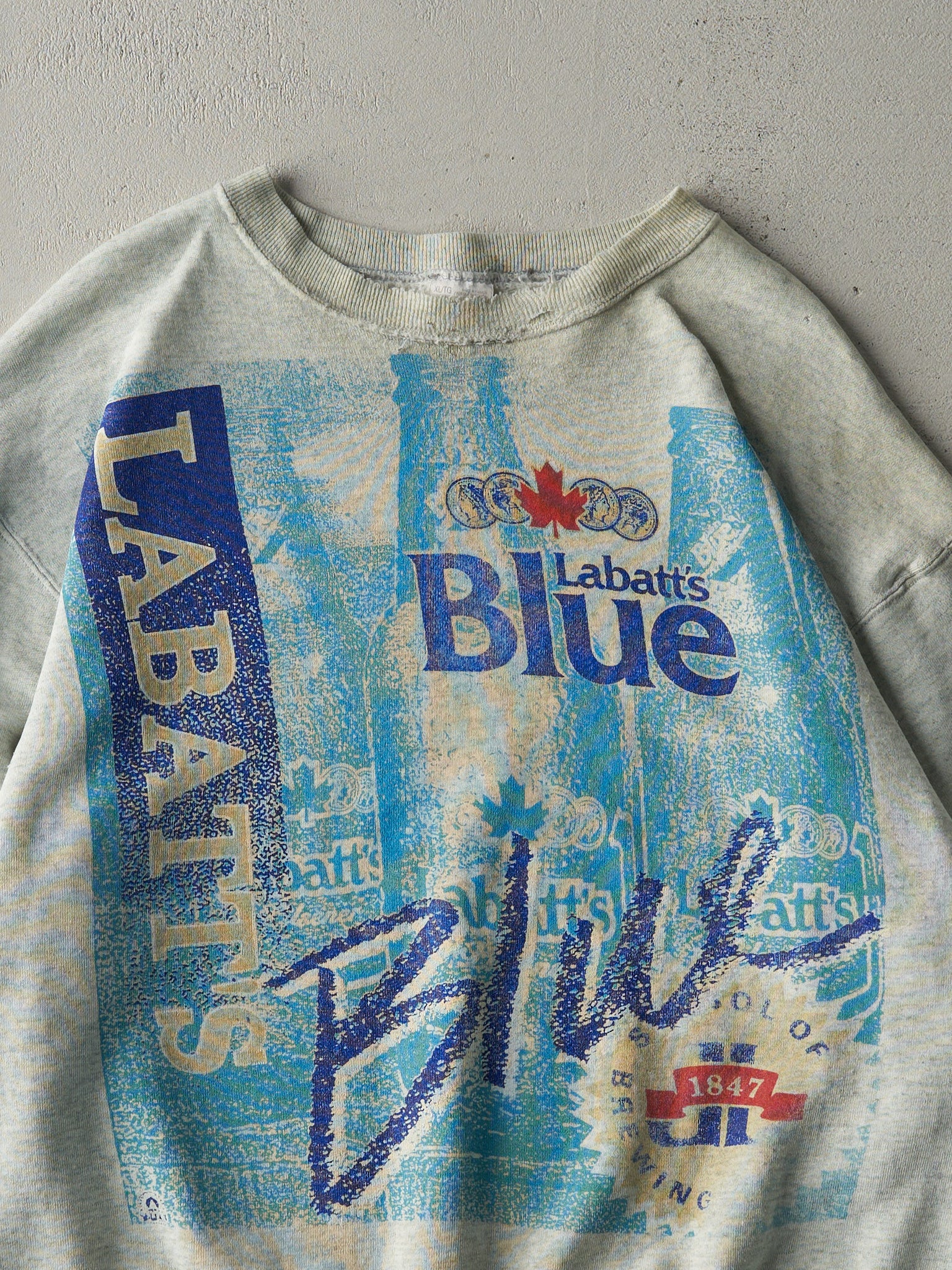 Vintage 90s Heather Grey Labatt Blue Boxy Crewneck (L)