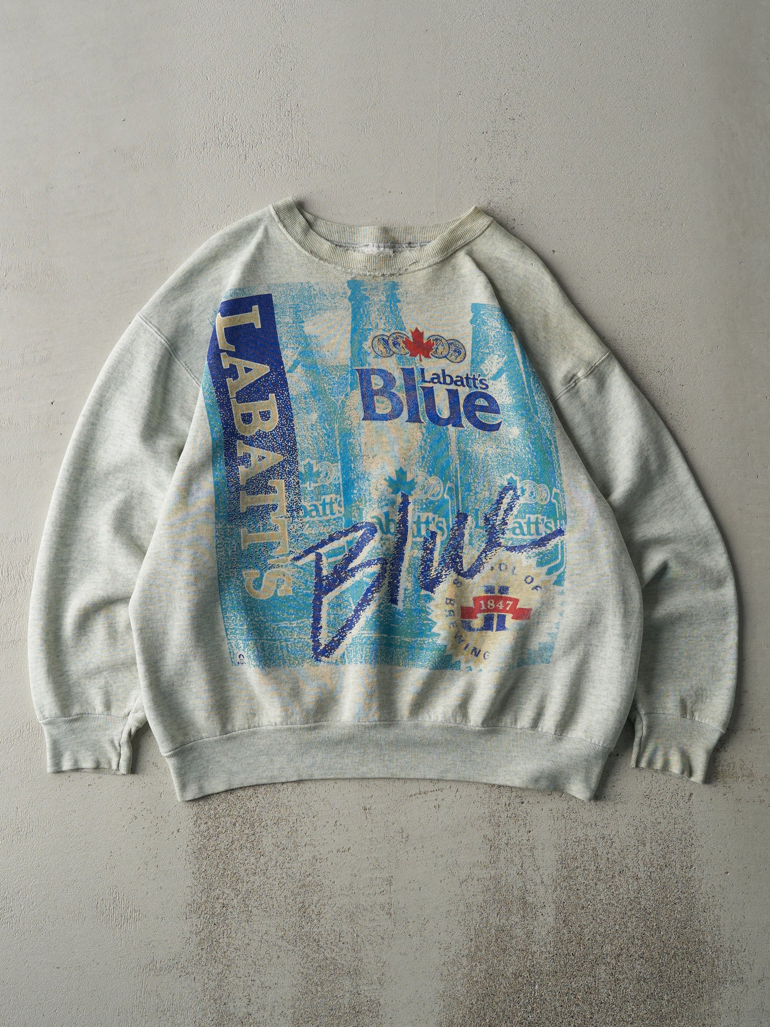 Vintage 90s Heather Grey Labatt Blue Boxy Crewneck (L)