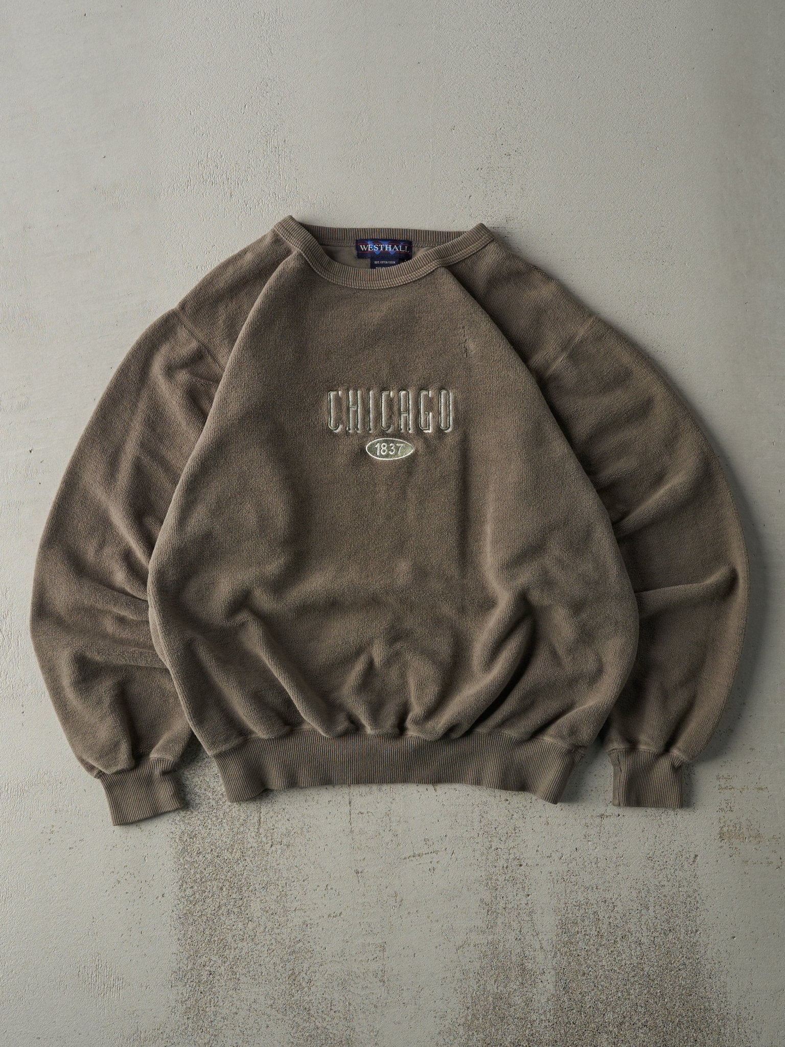 Vintage 90s Green Chicago Embroidered Inside Out Crewneck (L)
