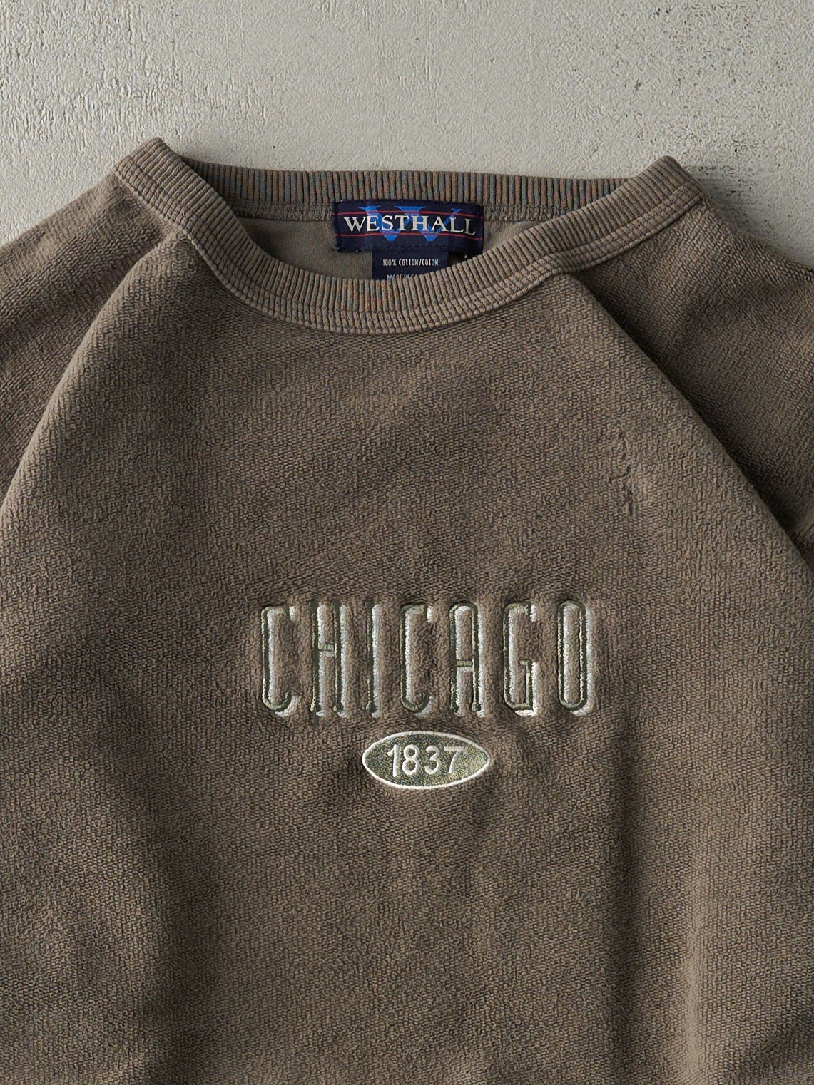 Vintage 90s Green Chicago Embroidered Inside Out Crewneck (L)