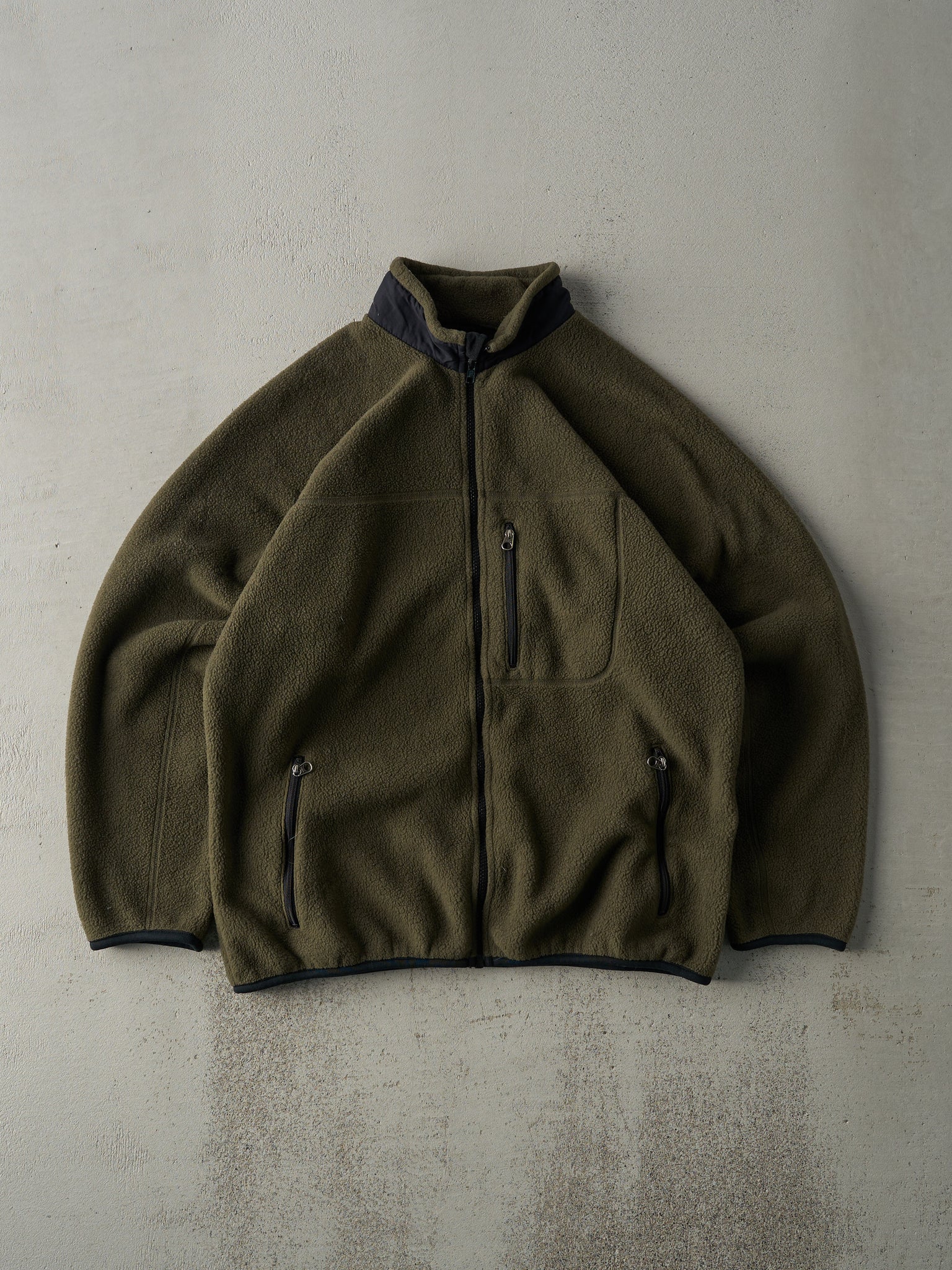 Vintage 90s Green Fleece Zip Up Sweater (M)