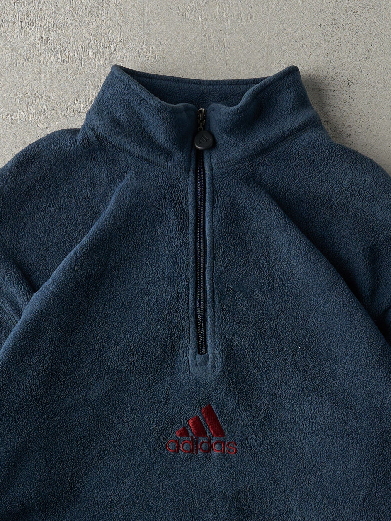 Vintage 90s Navy Blue Adidas Quarter Zip Fleece Sweater (L)