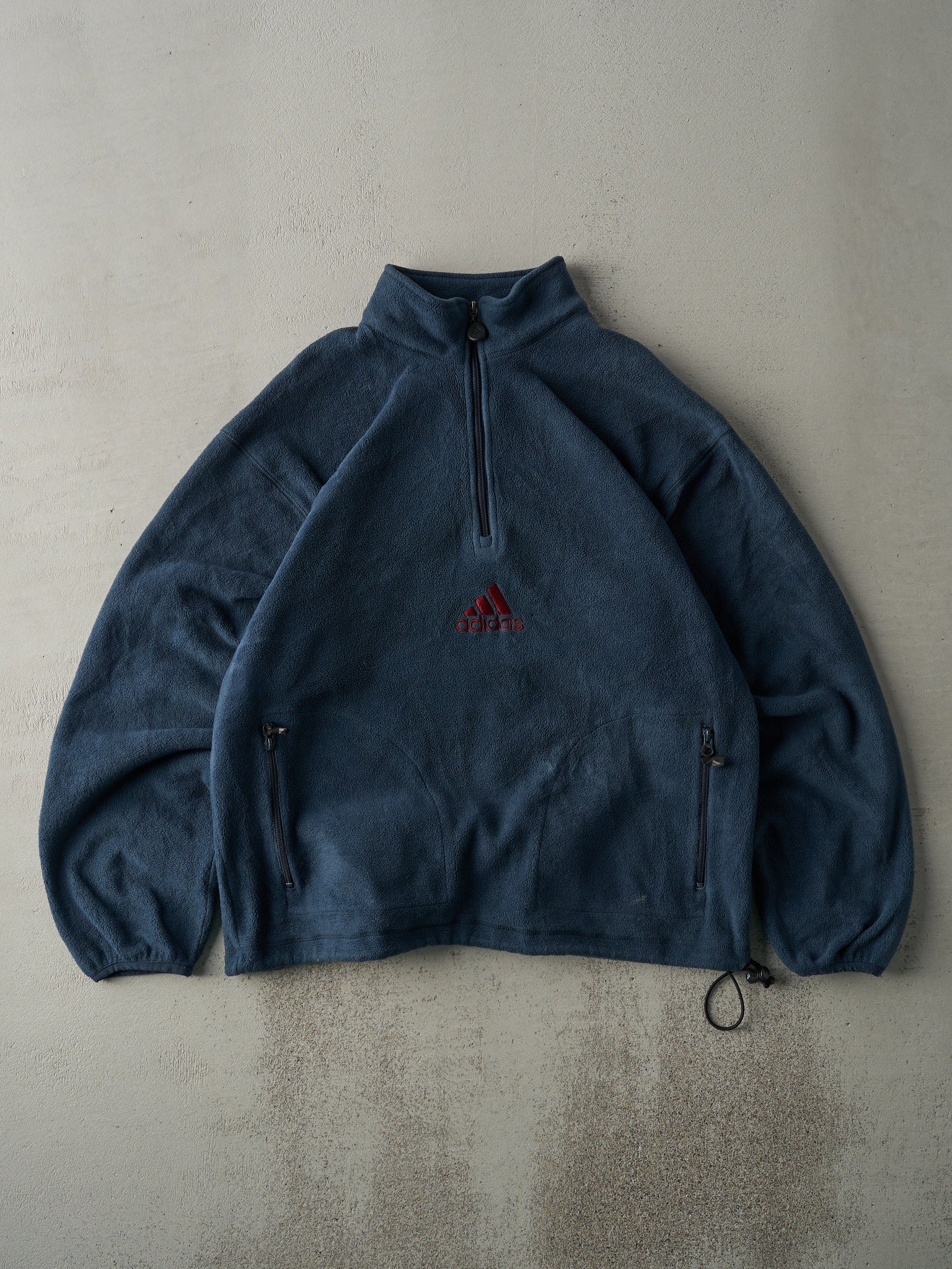 Vintage 90s Navy Blue Adidas Quarter Zip Fleece Sweater (L)