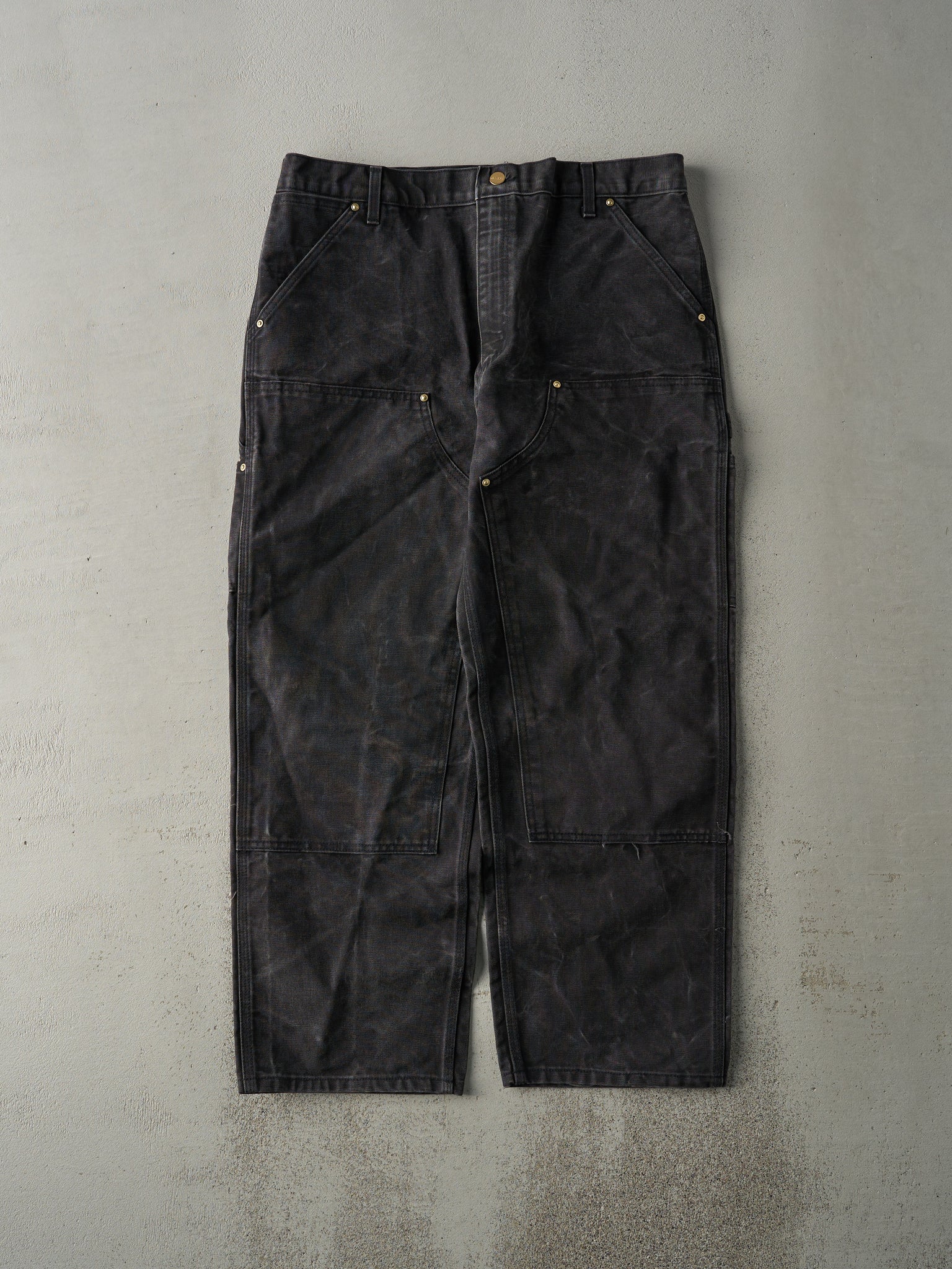 Vintage 90s Washed Black Carhartt Double Knee Carpenter Pants (36x29)