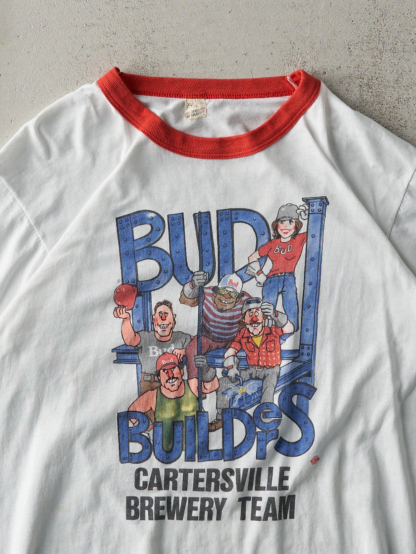 Vintage 80s White "Bud Builders" Ringer Tee (M)