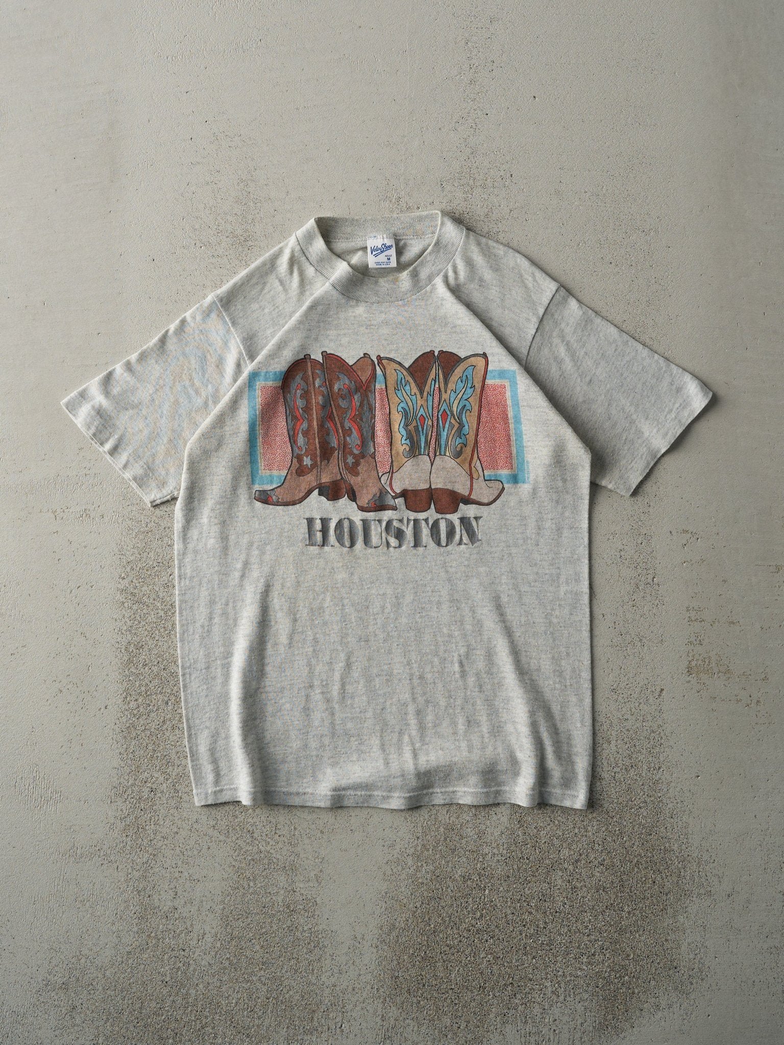 Vintage 90s Heather Grey Houston Disney Cowboy Boot Single Stitch Tee (S)