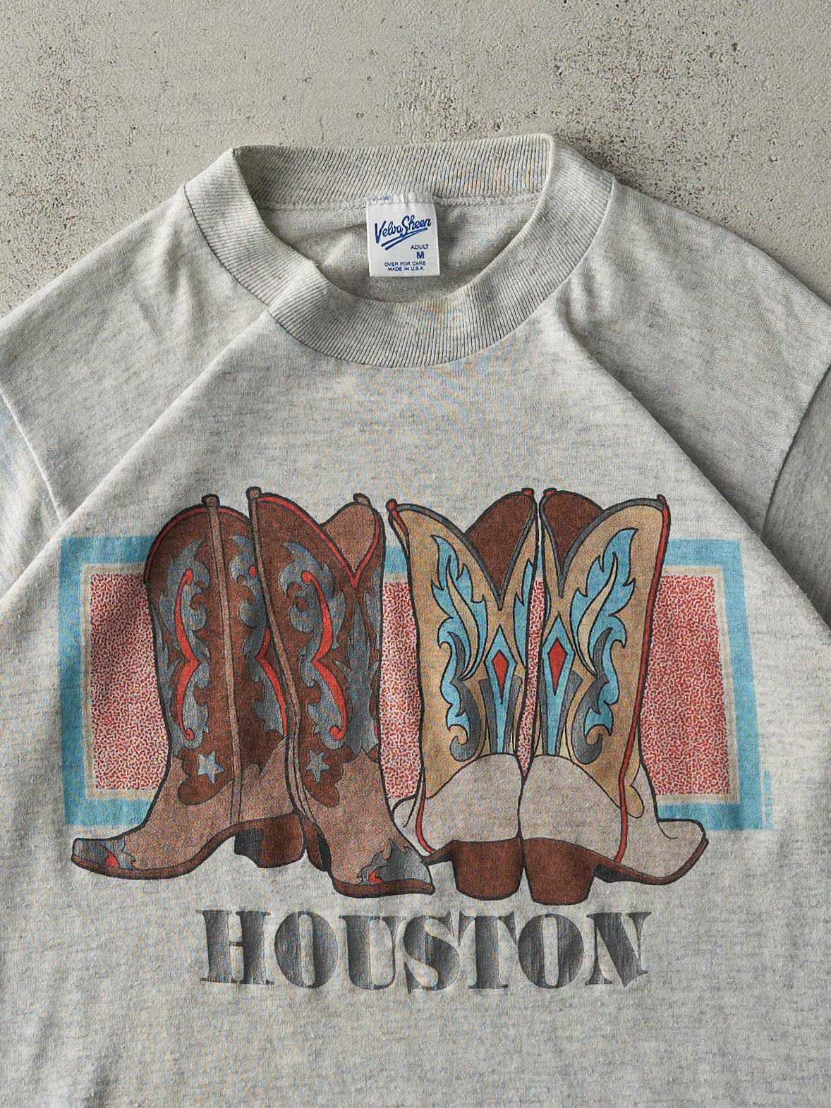 Vintage 90s Heather Grey Houston Disney Cowboy Boot Single Stitch Tee (S)