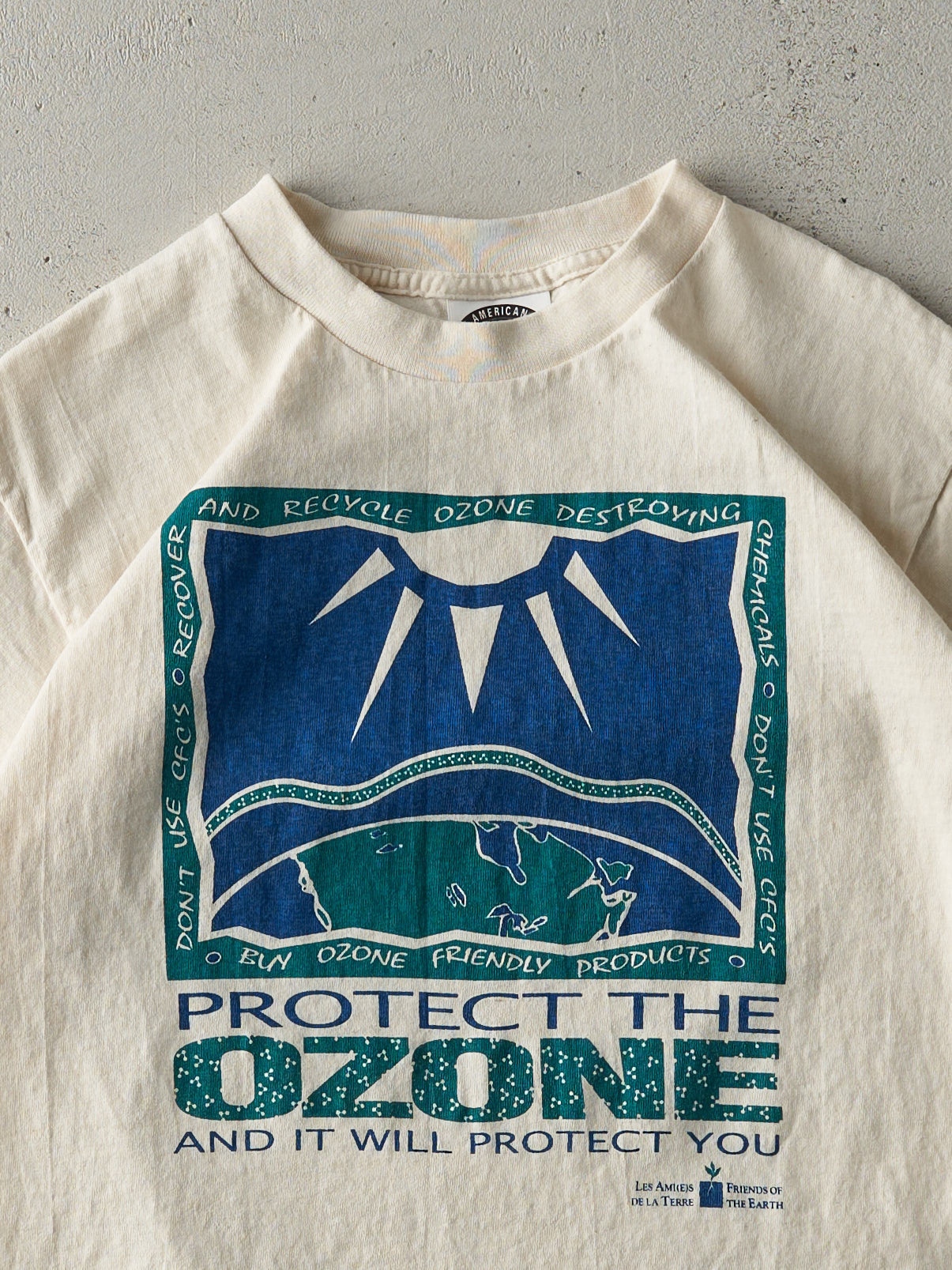 Vintage 90s Beige Protect the Ozone Single Stitch Tee (XS/S)